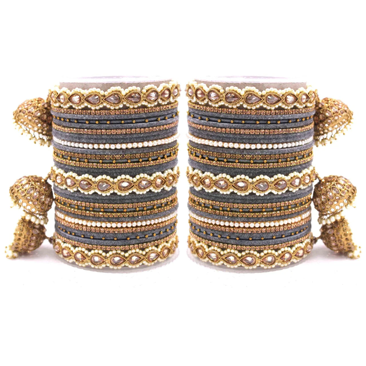 Bridal Tri-Jhumki Bangle Set with Velvet Bangles by Leshya - Image 11