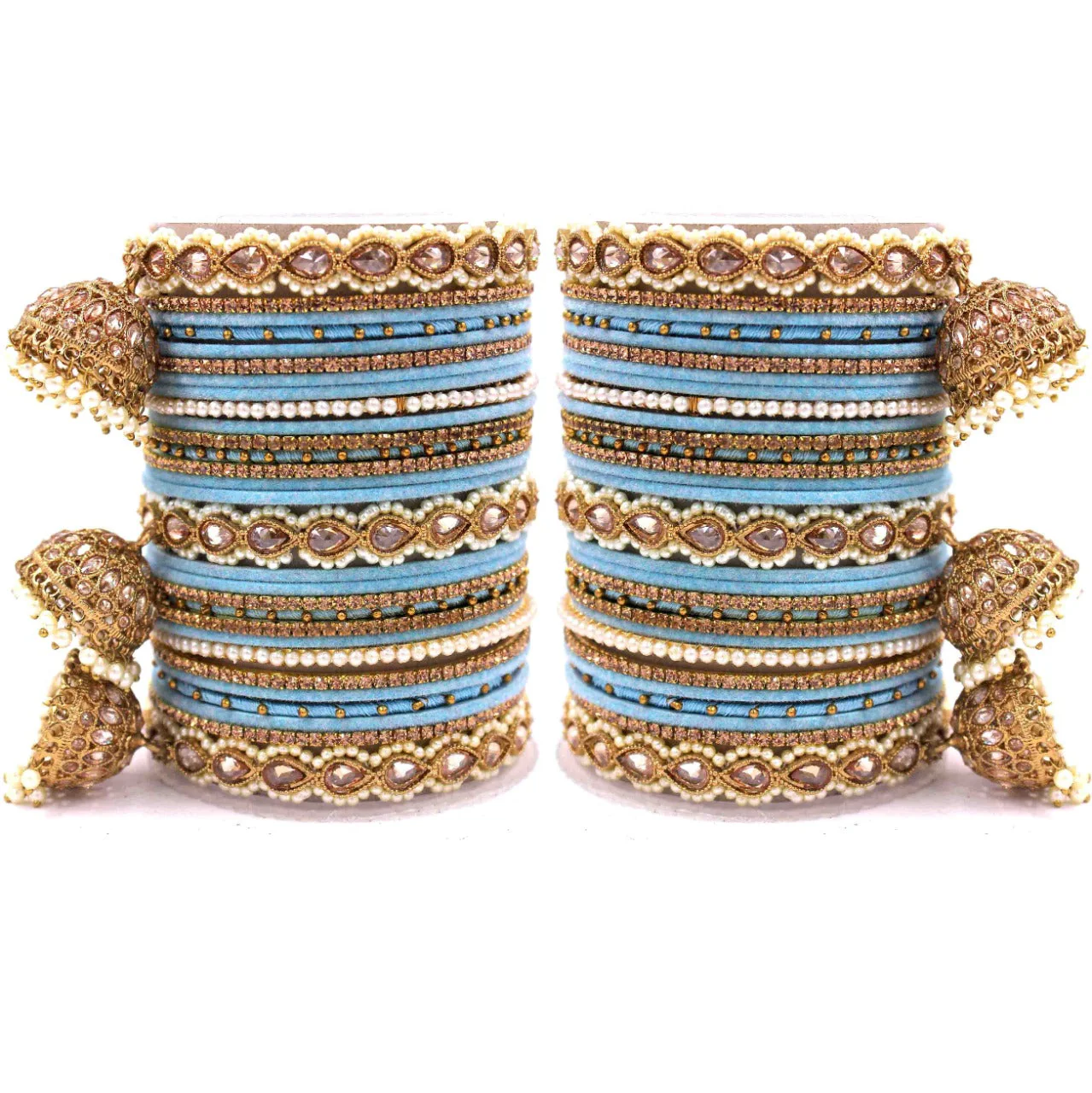 Bridal Tri-Jhumki Bangle Set with Velvet Bangles by Leshya - Image 15