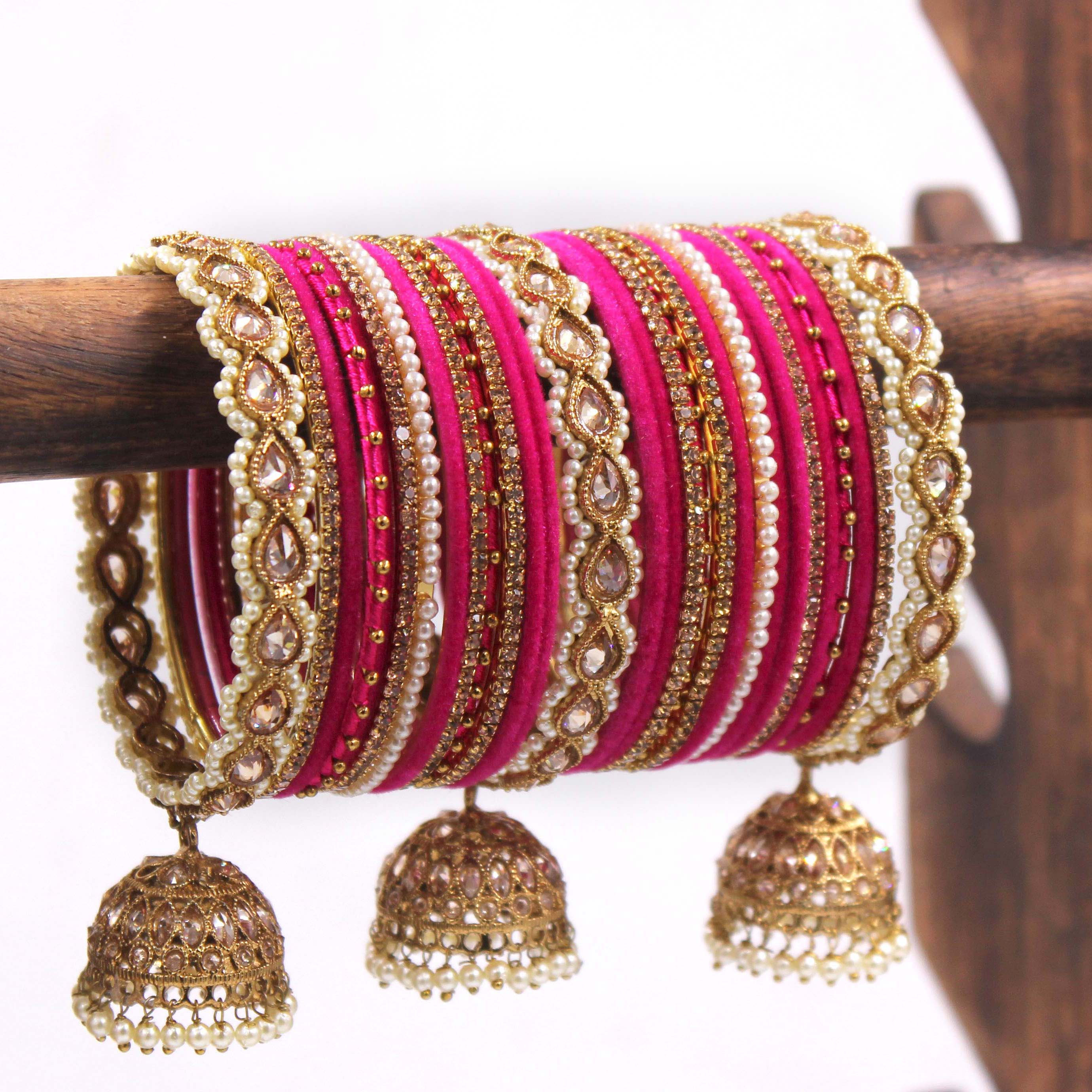 Bridal Tri-Jhumki Bangle Set with Velvet Bangles by Leshya - Image 6