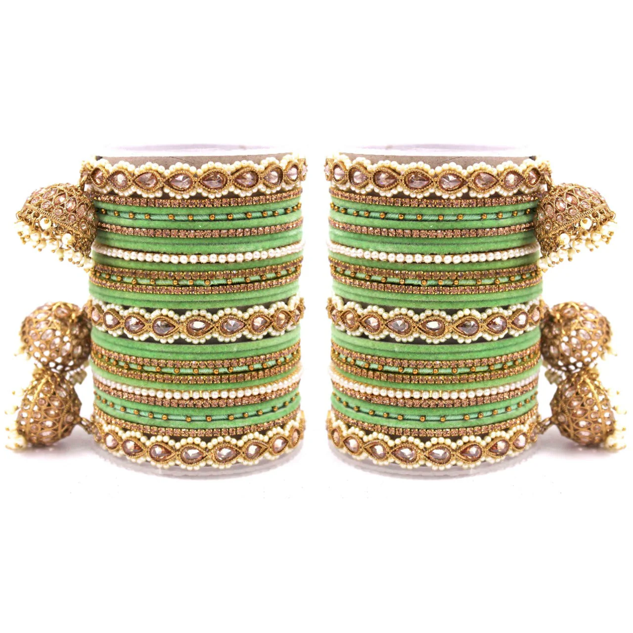 Bridal Tri-Jhumki Bangle Set with Velvet Bangles by Leshya - Image 9