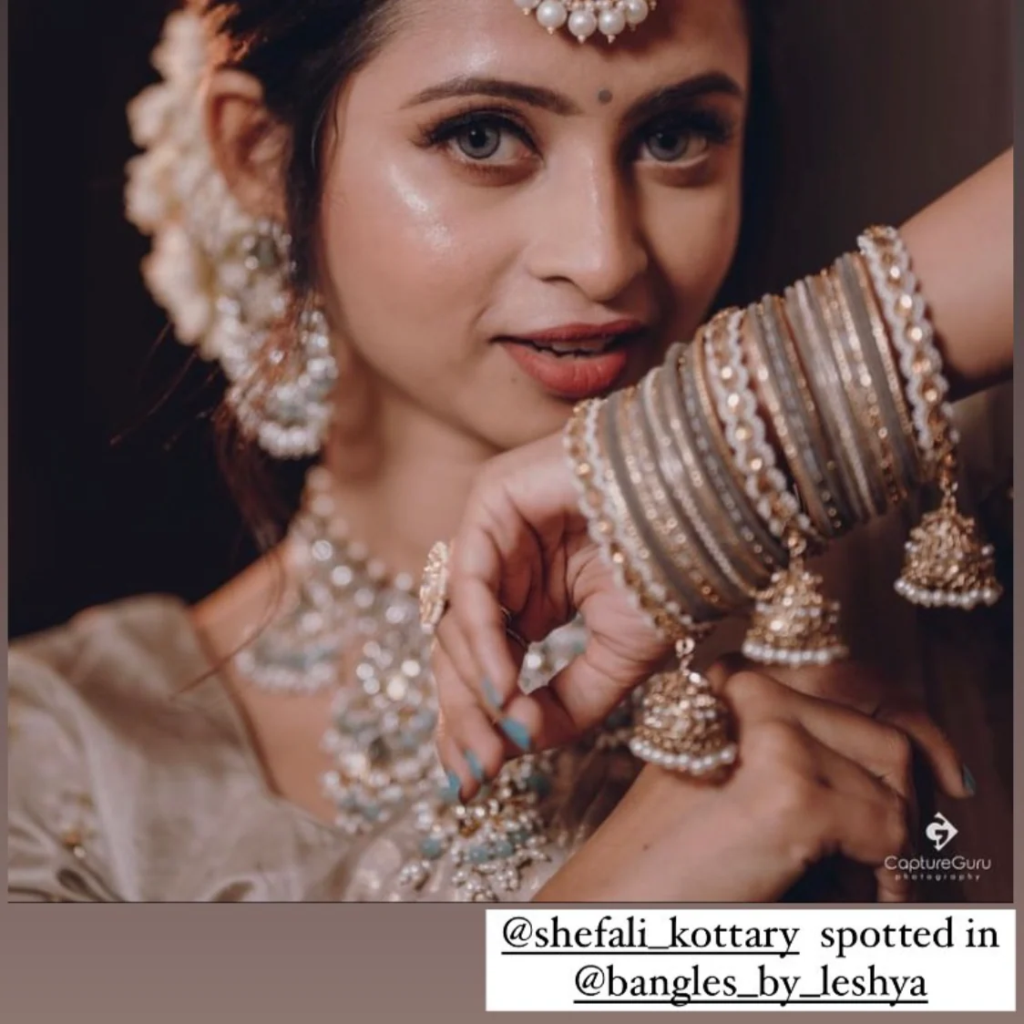Bridal Tri-Jhumki Bangle Set with Velvet Bangles by Leshya - Image 4