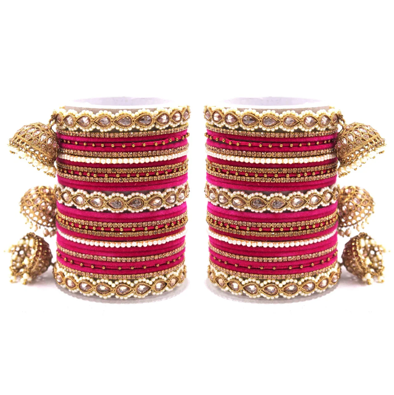 Bridal Tri-Jhumki Bangle Set with Velvet Bangles by Leshya - Image 6