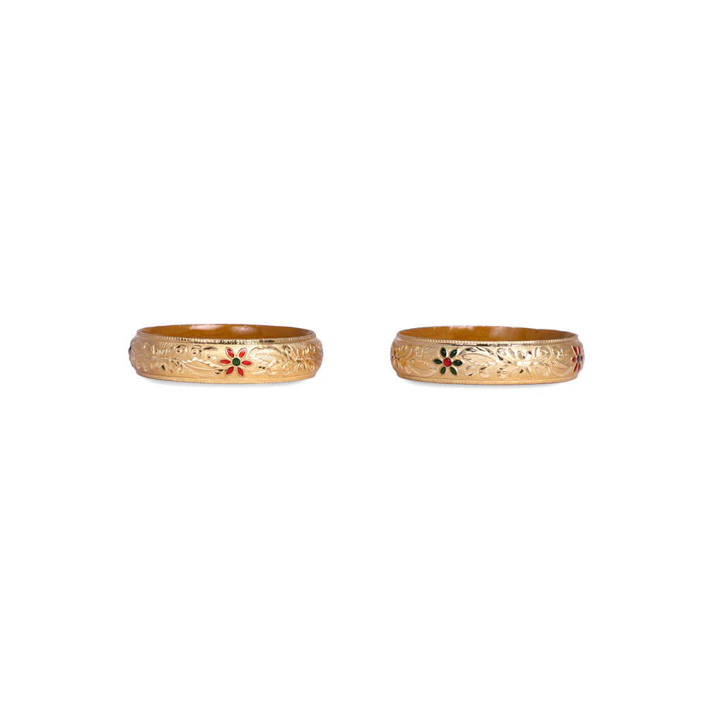 Broad Look-Like Gold Dyed Bracelet Pair With Meenakari Work - Image 3