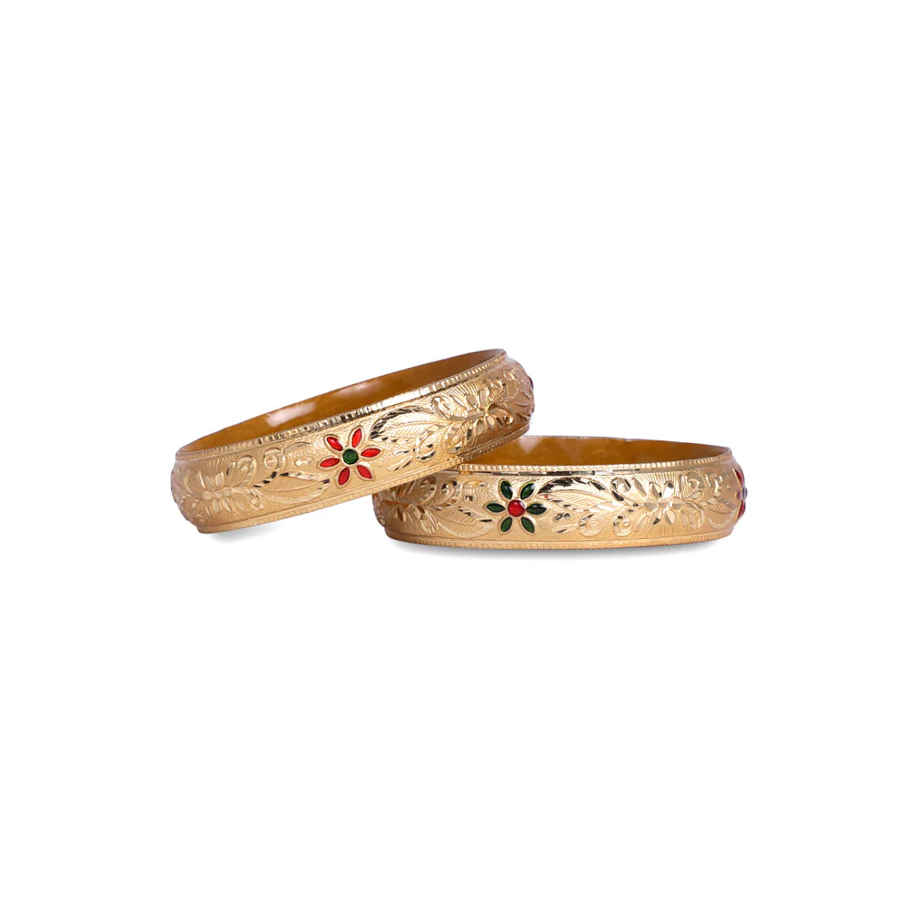 Broad Look-Like Gold Dyed Bracelet Pair With Meenakari Work (Plus Size) - Image 2