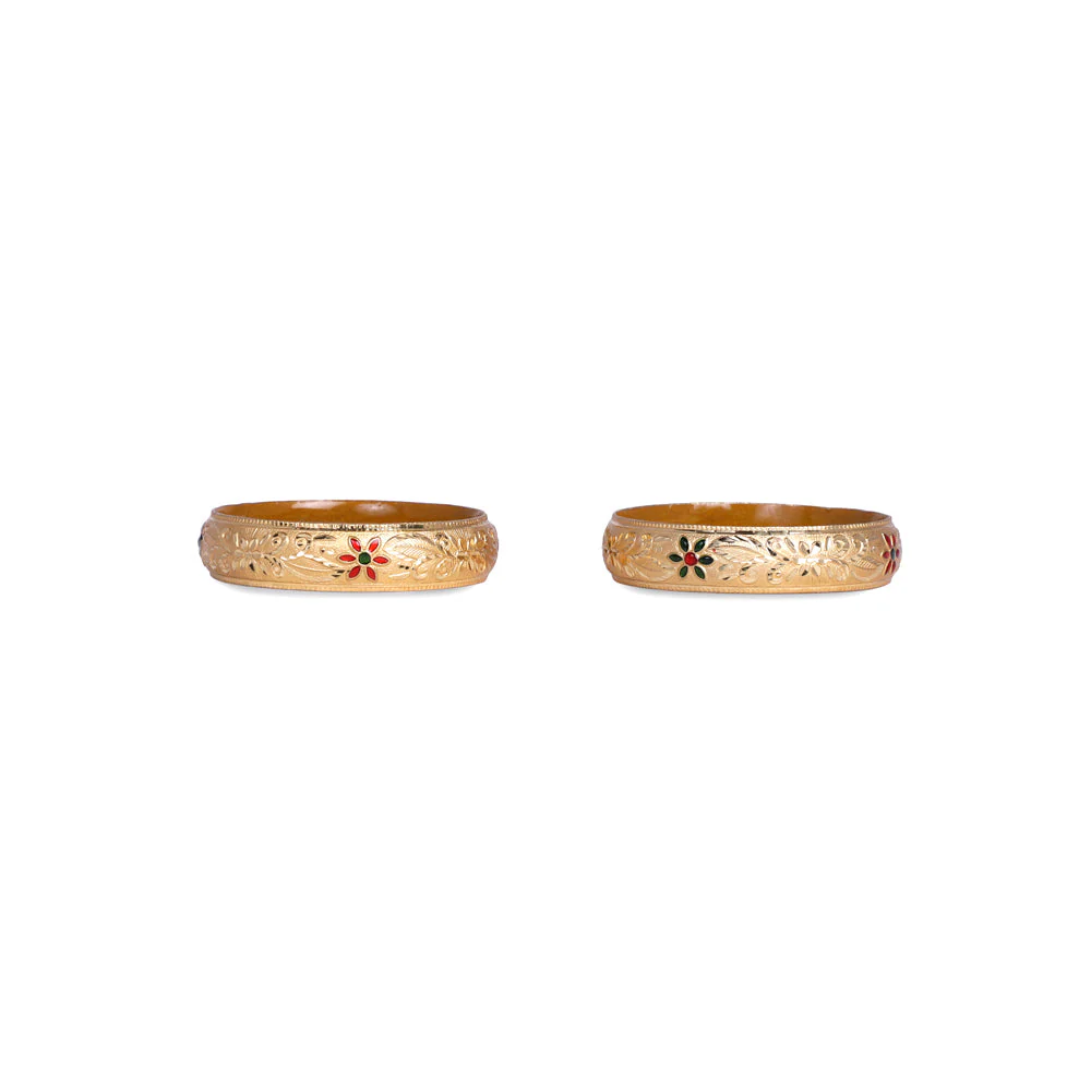 Broad Look-Like Gold Dyed Bracelet Pair With Meenakari Work (Plus Size) - Image 3