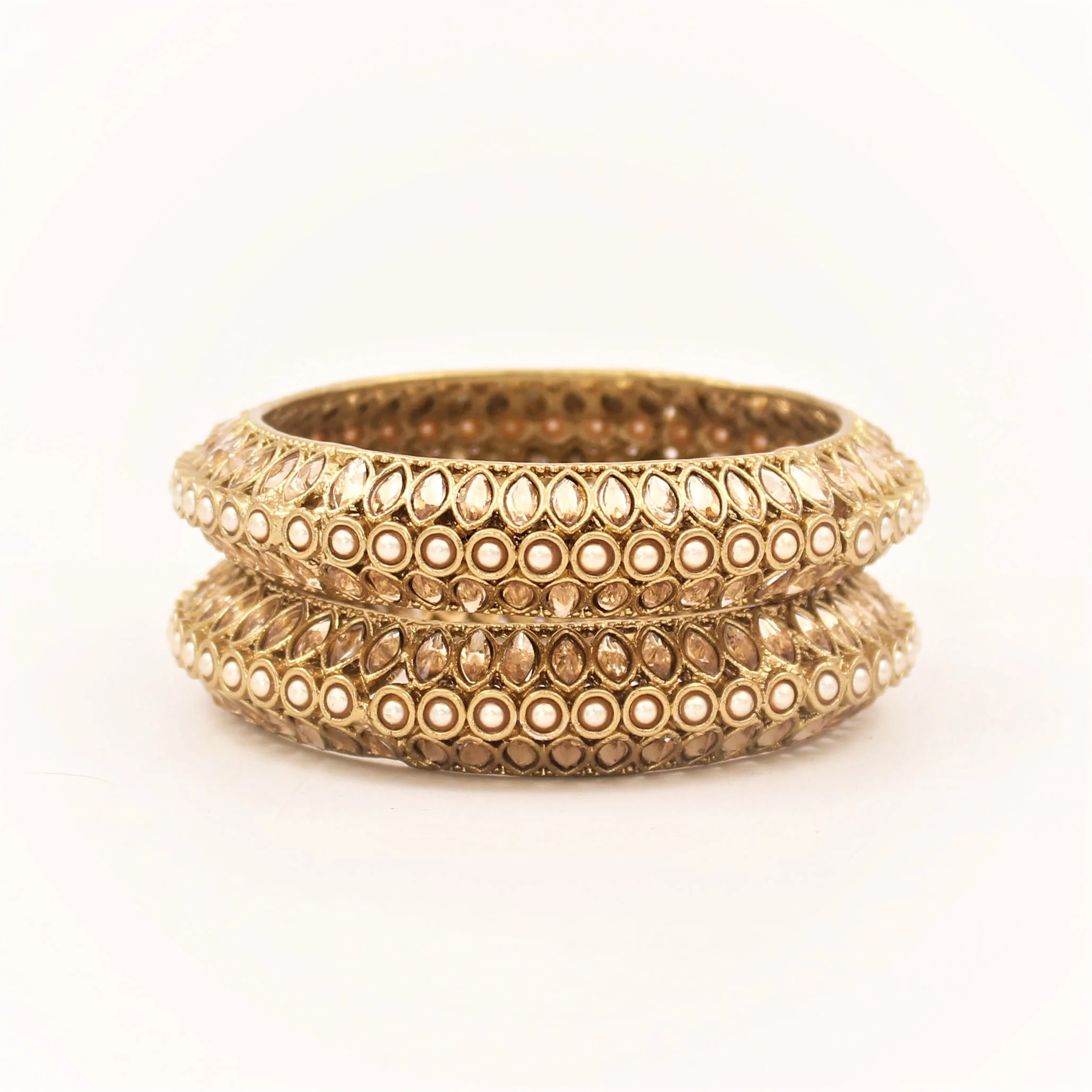 Classic Bracelet Pair with Pearls & Running Kundan in Pacheli style by Leshya (Plus Size) - Image 2
