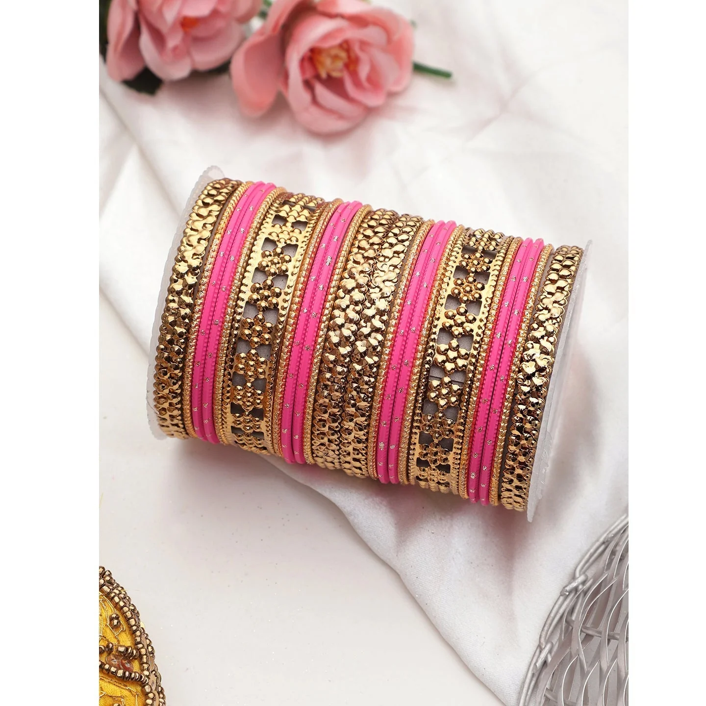Colored Daily Wear Bangle Set With Flower Jaali Work - Image 6