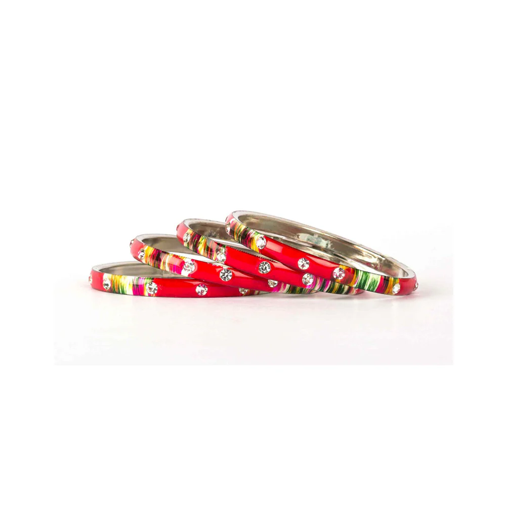 Colored Meenakari Bracelet With Hand Painted Print Design And Running Stones - Image 12