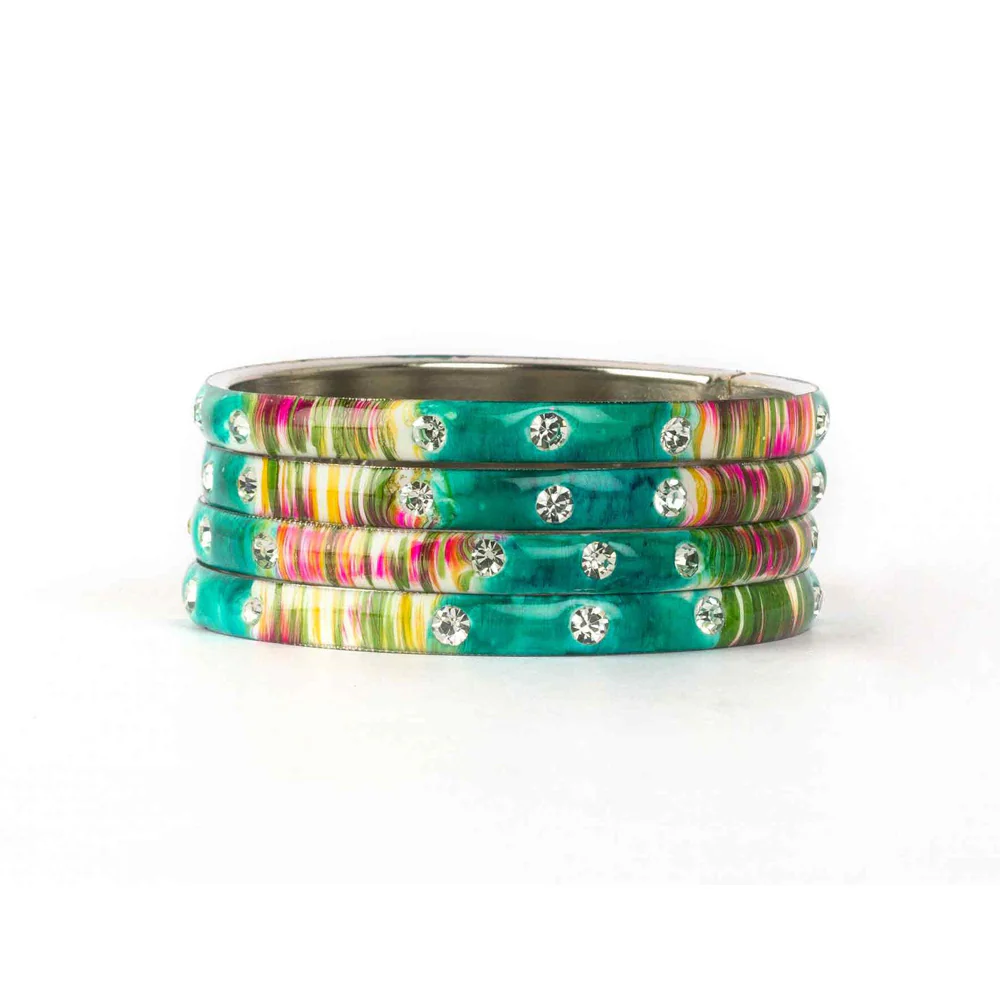 Colored Meenakari Bracelet With Hand Painted Print Design And Running Stones - Image 13