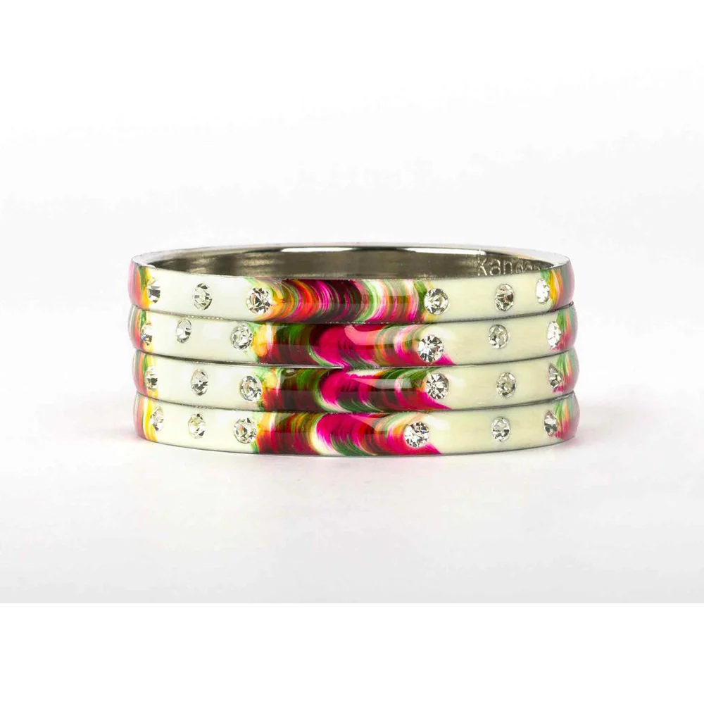 Colored Meenakari Bracelet With Hand Painted Print Design And Running Stones - Image 15