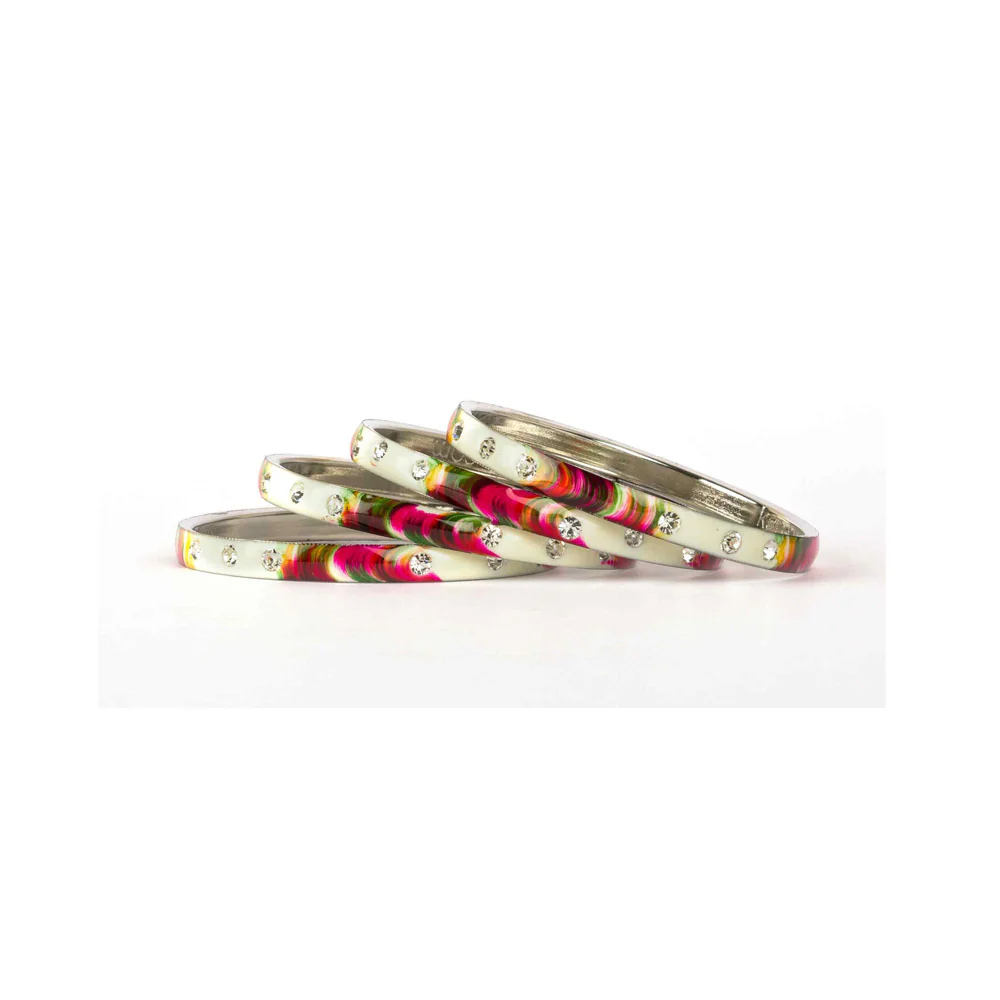 Colored Meenakari Bracelet With Hand Painted Print Design And Running Stones - Image 16