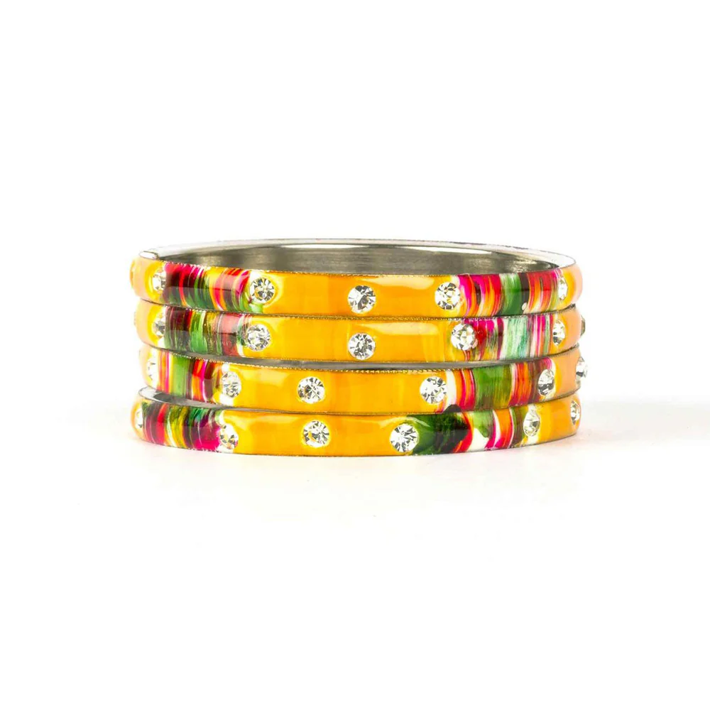 Colored Meenakari Bracelet With Hand Painted Print Design And Running Stones - Image 17