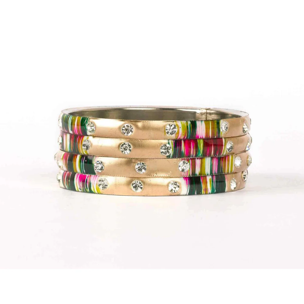 Colored Meenakari Bracelet With Hand Painted Print Design And Running Stones - Image 19