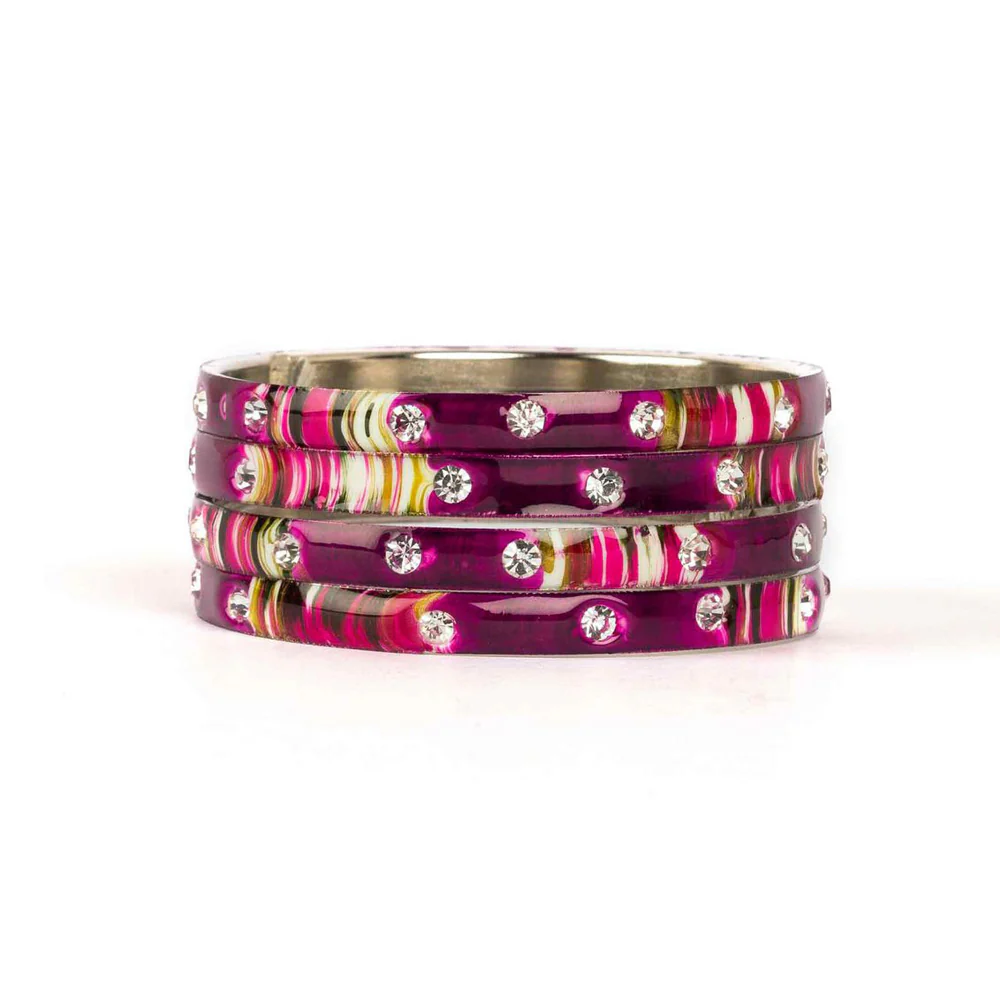 Colored Meenakari Bracelet With Hand Painted Print Design And Running Stones - Image 3