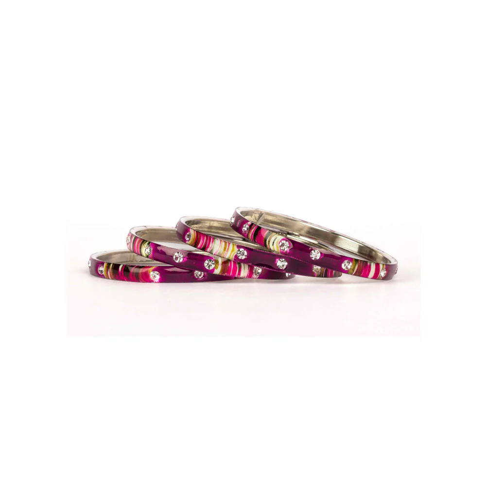 Colored Meenakari Bracelet With Hand Painted Print Design And Running Stones - Image 4