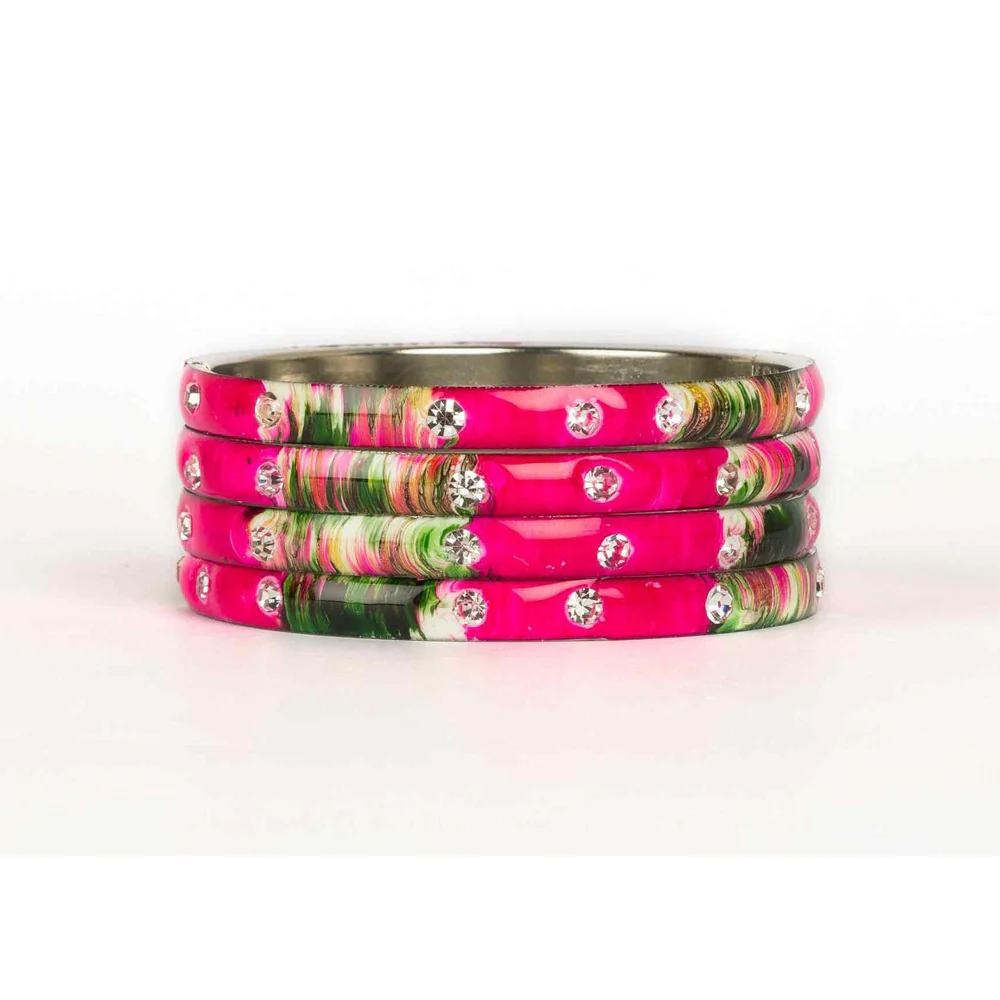 Colored Meenakari Bracelet With Hand Painted Print Design And Running Stones - Image 5
