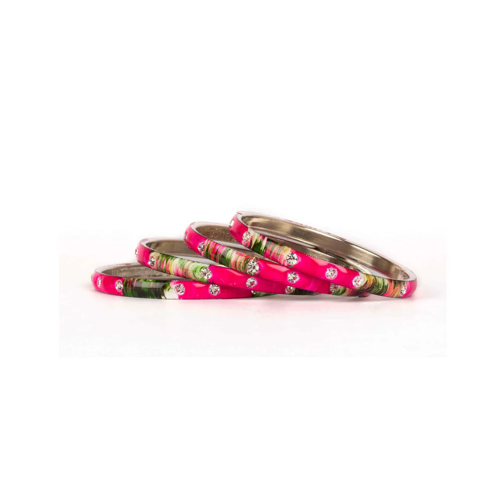 Colored Meenakari Bracelet With Hand Painted Print Design And Running Stones - Image 6