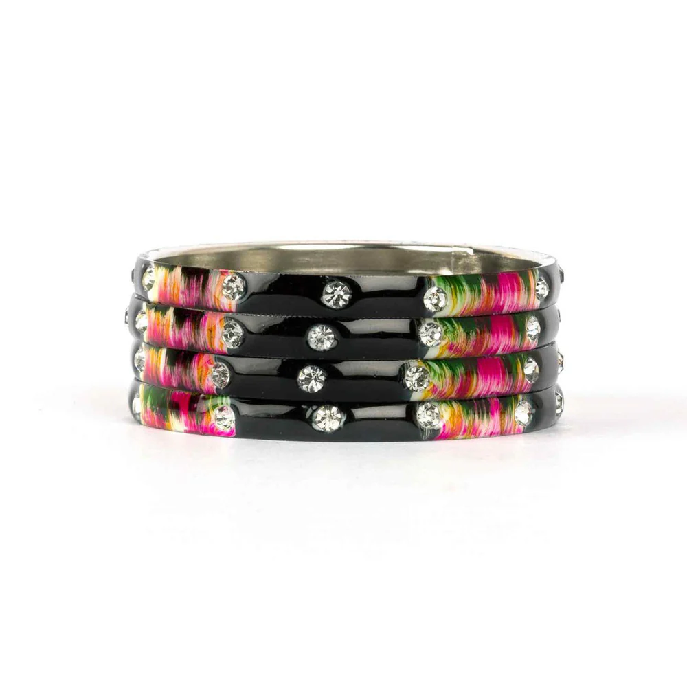 Colored Meenakari Bracelet With Hand Painted Print Design And Running Stones - Image 7