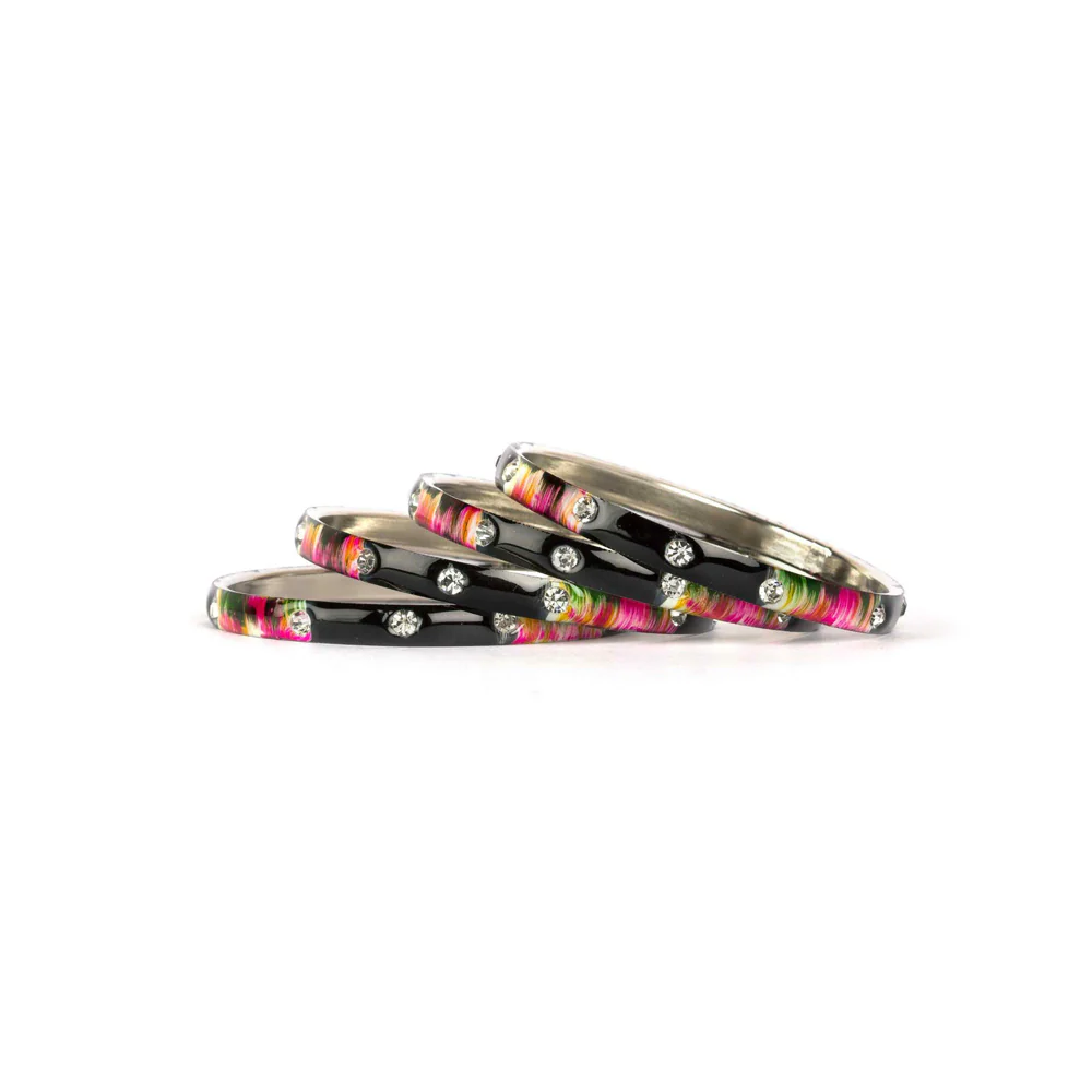 Colored Meenakari Bracelet With Hand Painted Print Design And Running Stones - Image 8