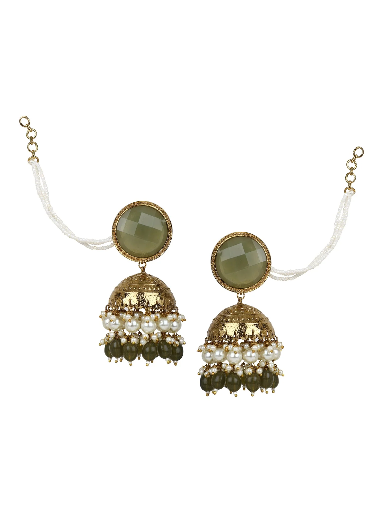 Coloured Kundan Jhumki Earring with hanging beads by Leshya - Image 2
