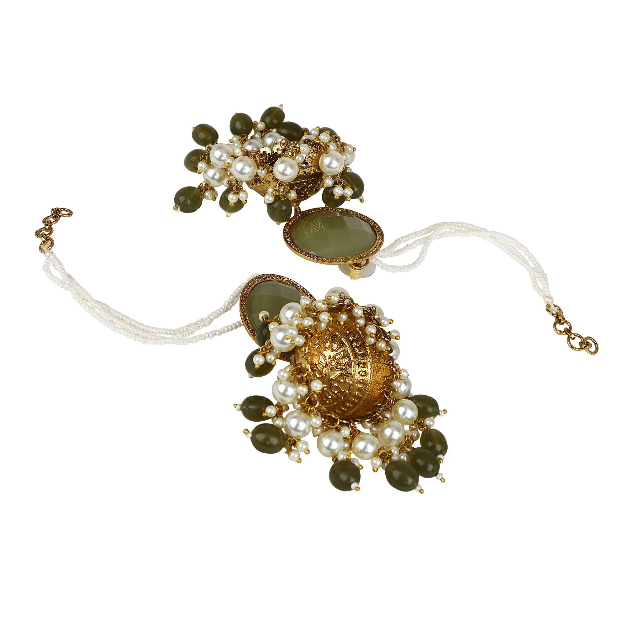 Coloured Kundan Jhumki Earring with hanging beads by Leshya - Image 3