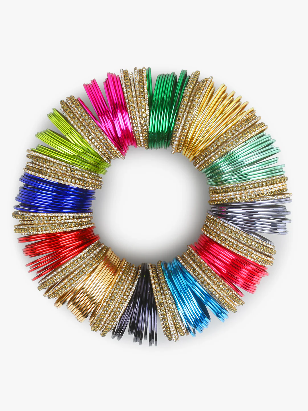 Colourful Bangle Bunch with Shining and Kundan Bangles (12 Colours) - Image 2