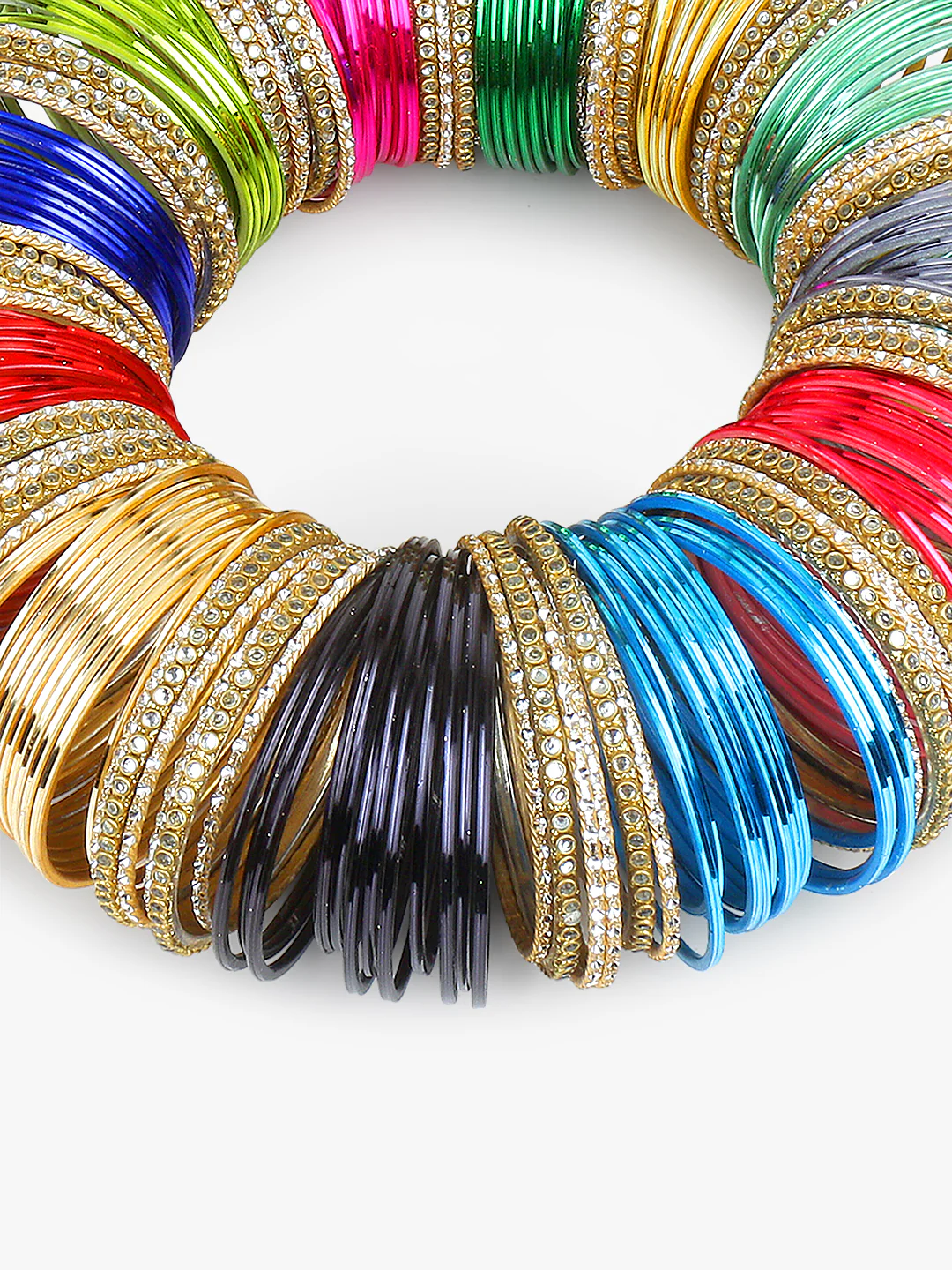 Colourful Bangle Bunch with Shining and Kundan Bangles (12 Colours) - Image 3