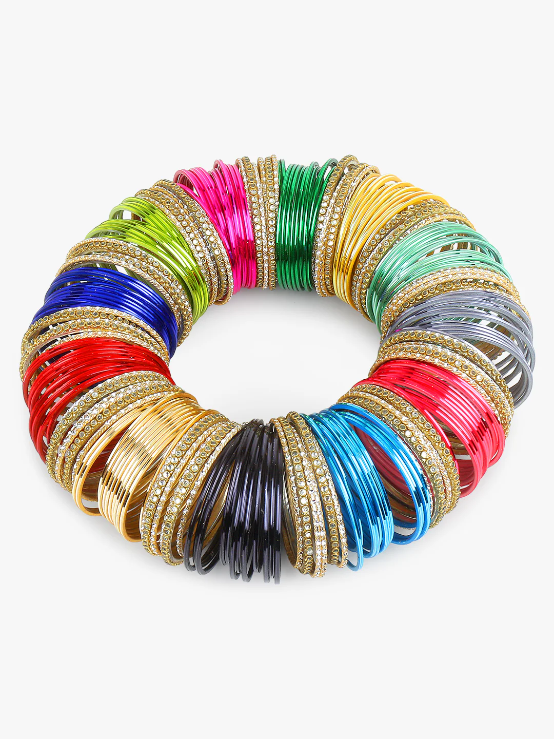 Colourful Bangle Bunch with Shining and Kundan Bangles (12 Colours) - Image 4