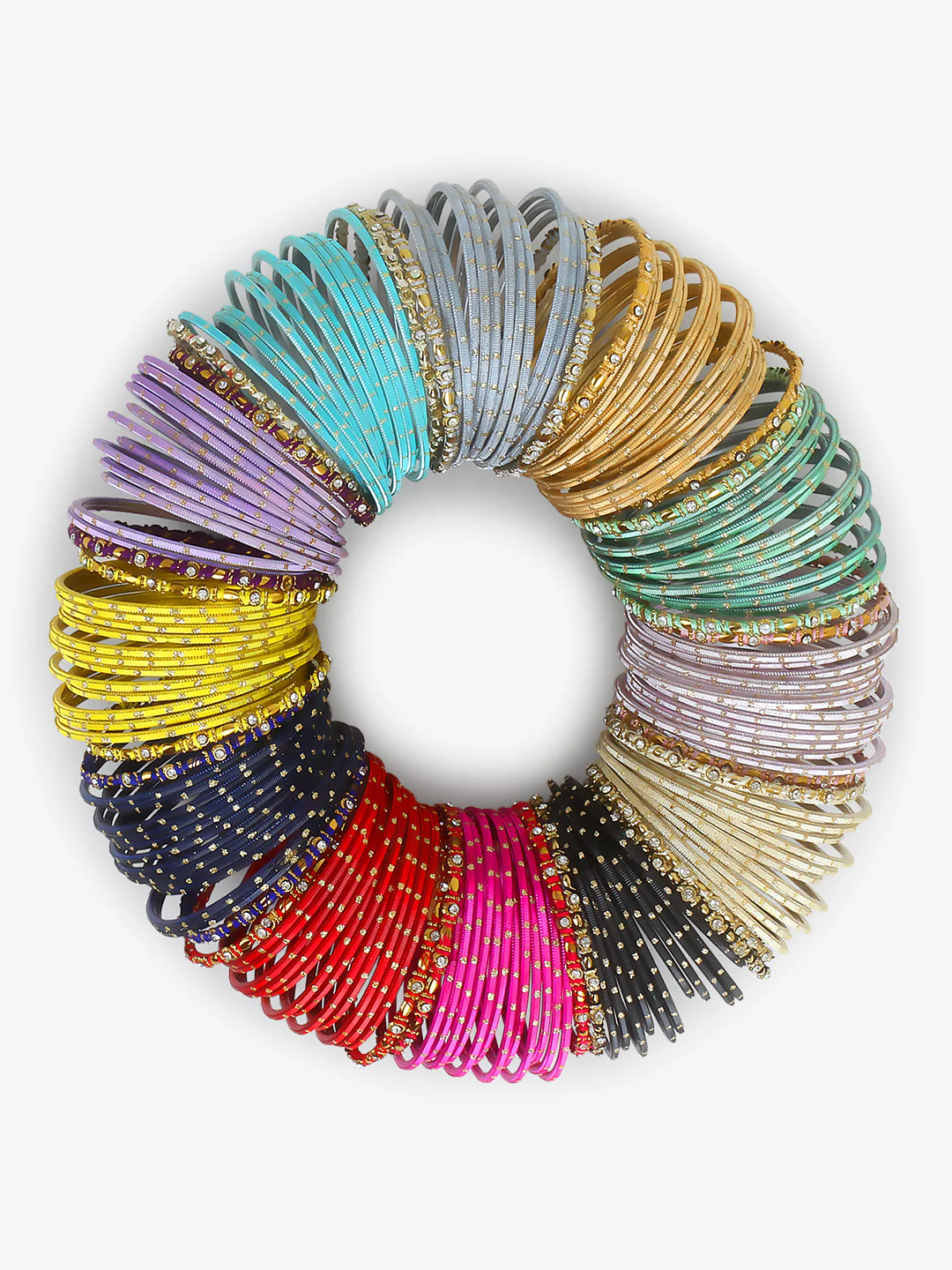 Colourful Bangle Bunch with Thread and Matte Bangles (12 Colours) - Image 2
