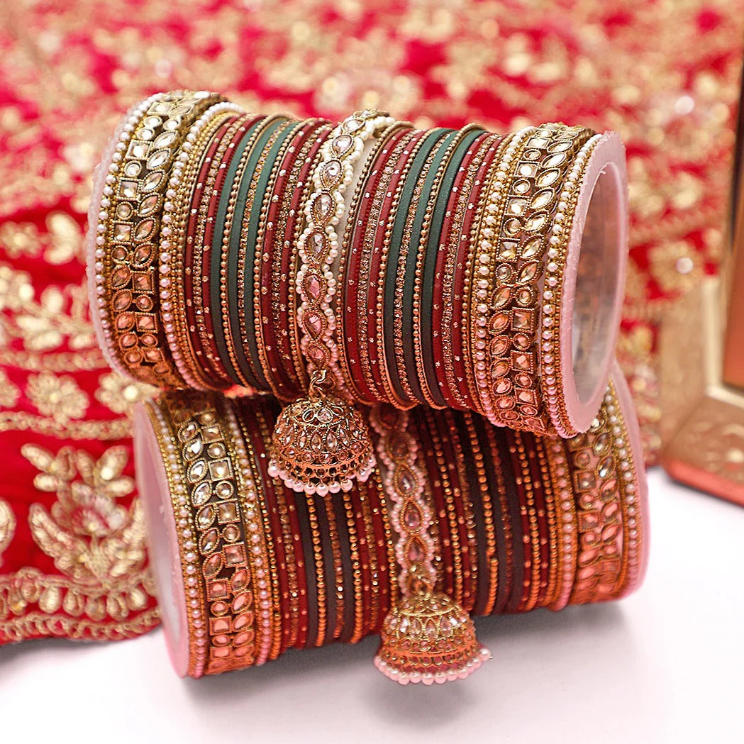 Colourful Jhumki Bangle set with Kundan Border Kada by Leshya - Image 4