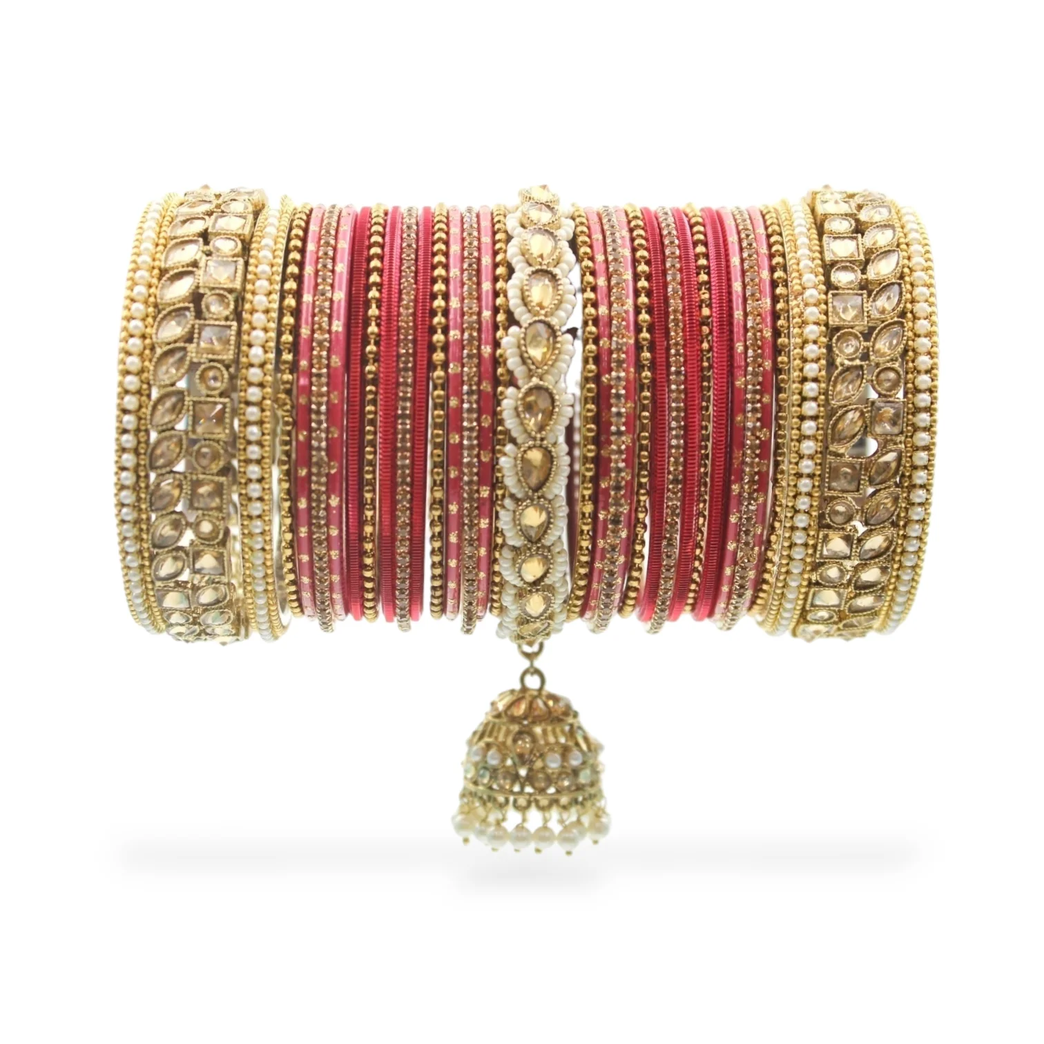 Colourful Jhumki Bangle set with Kundan Border Kada by Leshya - Image 10