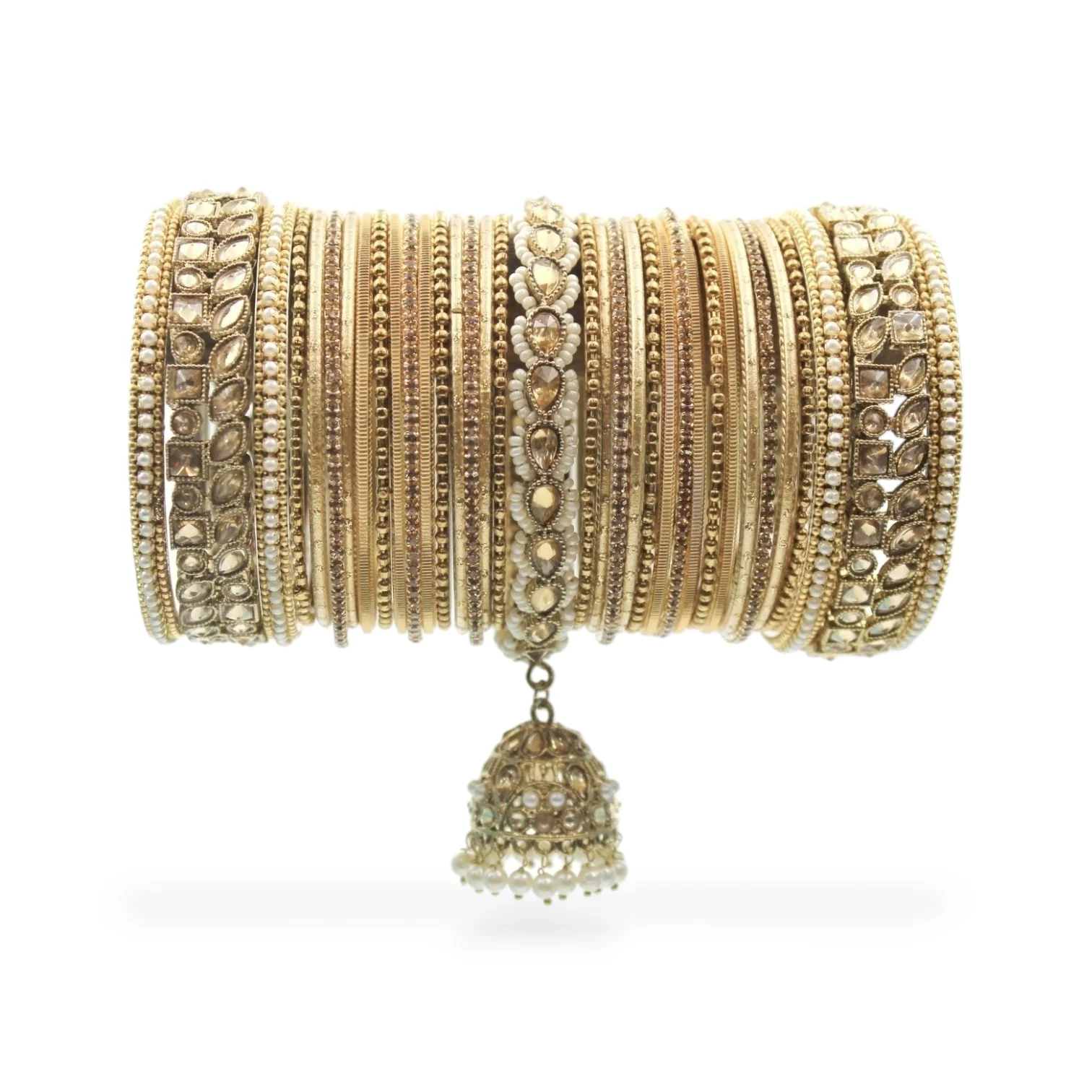 Colourful Jhumki Bangle set with Kundan Border Kada by Leshya - Image 12