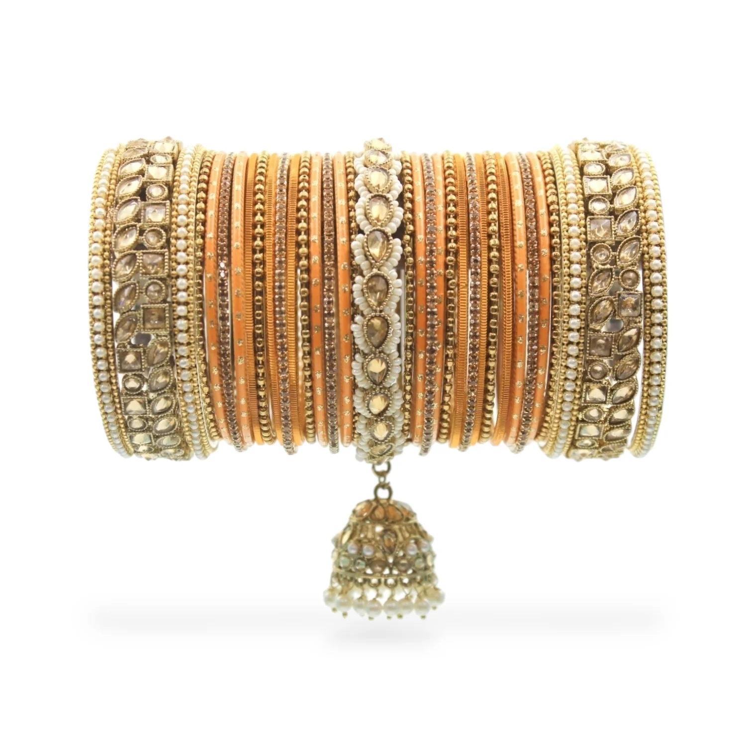 Colourful Jhumki Bangle set with Kundan Border Kada by Leshya - Image 14