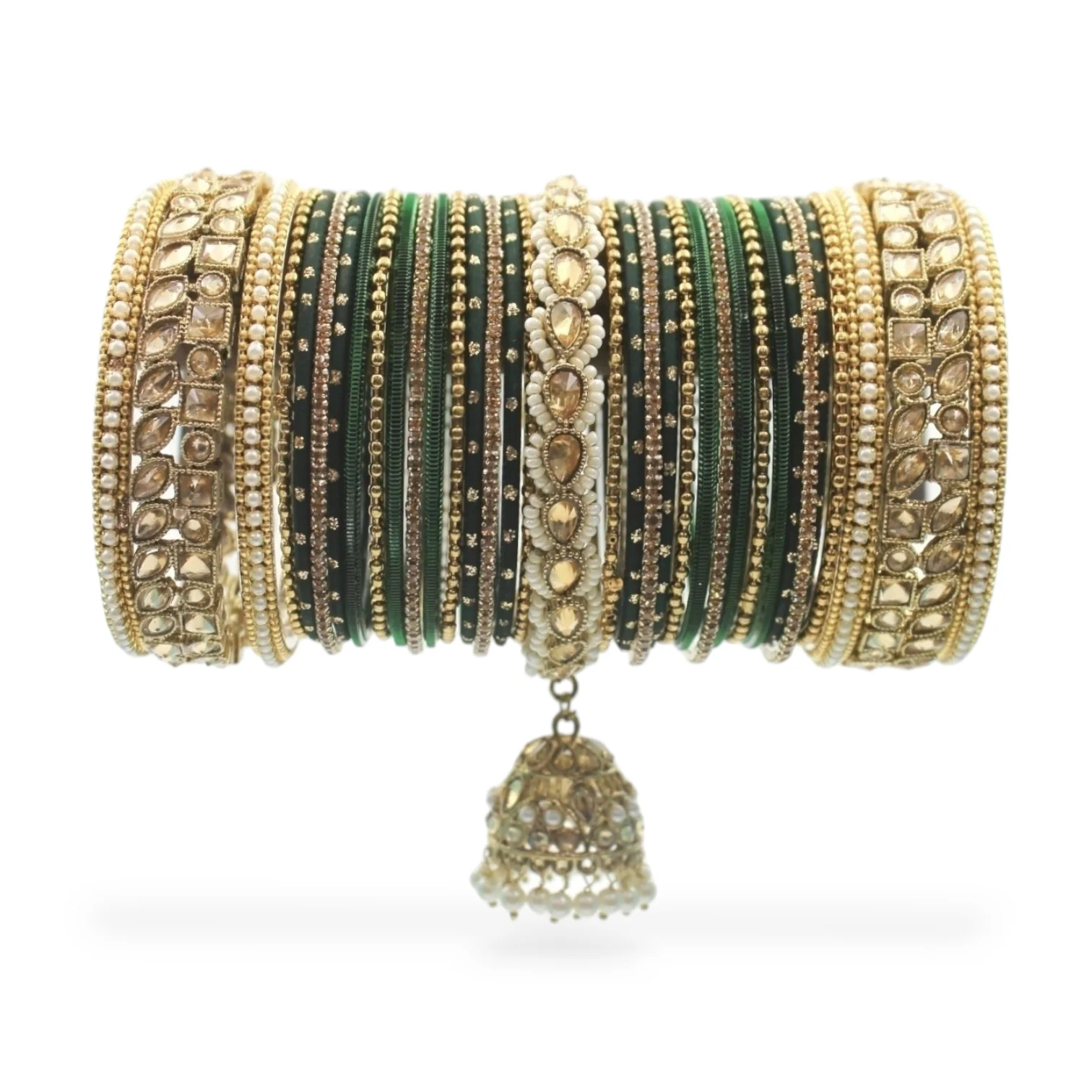 Colourful Jhumki Bangle set with Kundan Border Kada by Leshya - Image 16