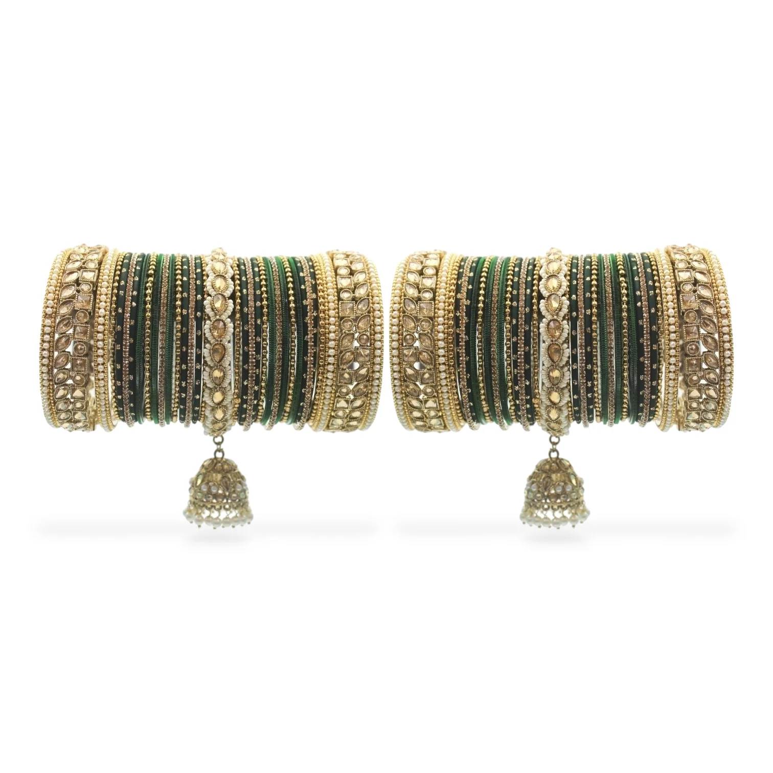 Colourful Jhumki Bangle set with Kundan Border Kada by Leshya - Image 17