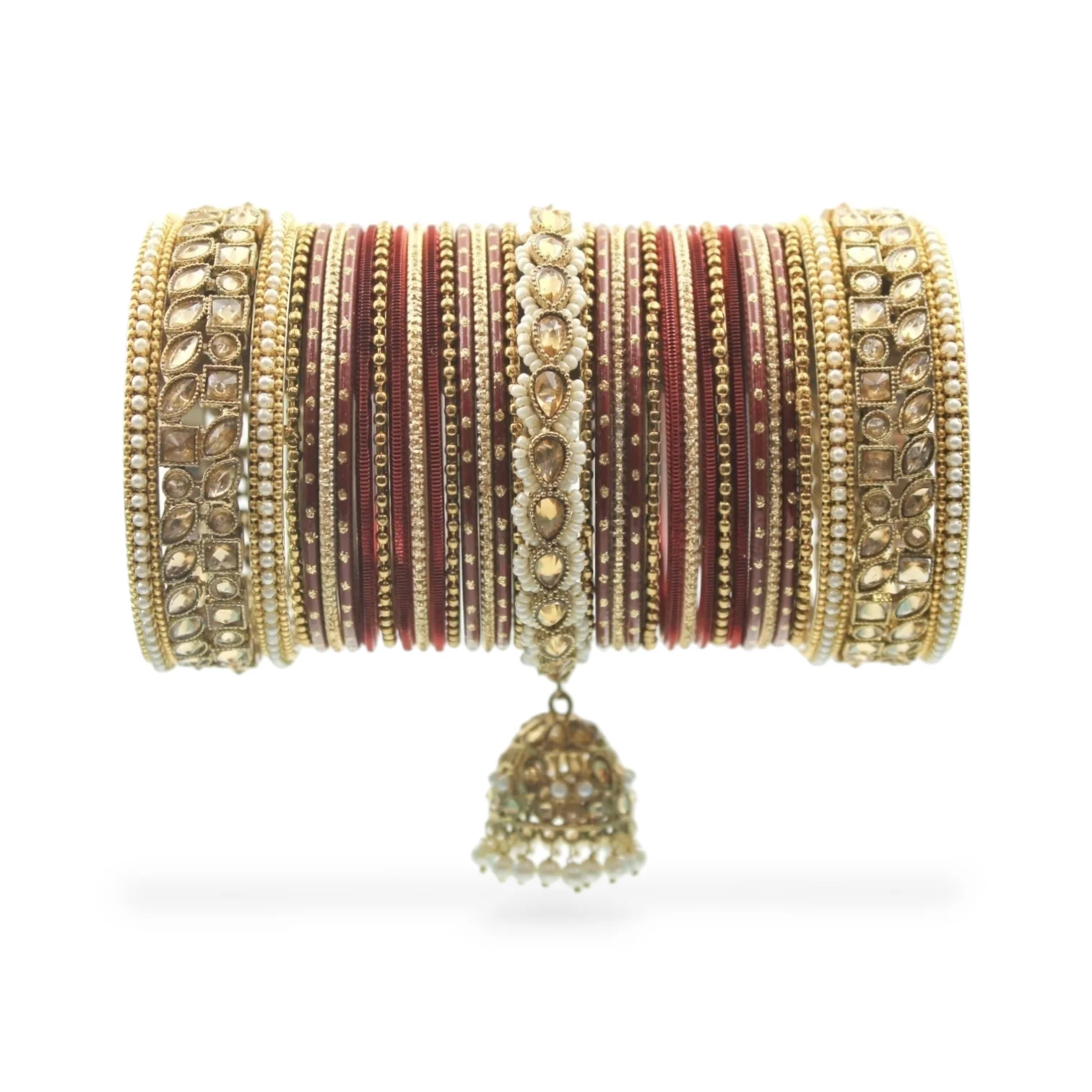 Colourful Jhumki Bangle set with Kundan Border Kada by Leshya - Image 18