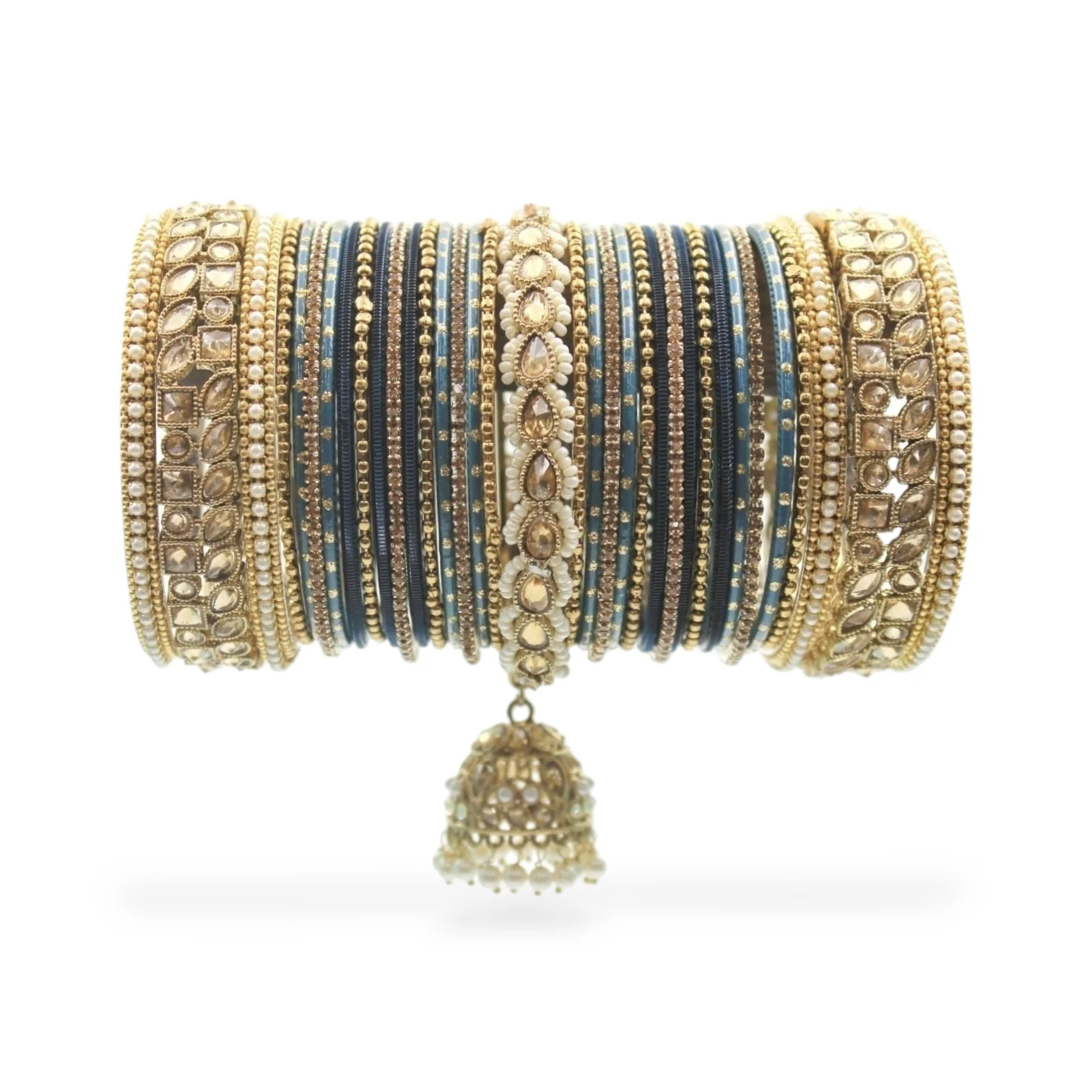 Colourful Jhumki Bangle set with Kundan Border Kada by Leshya - Image 20