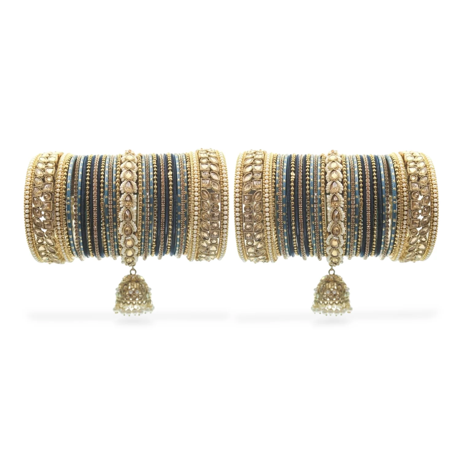 Colourful Jhumki Bangle set with Kundan Border Kada by Leshya - Image 21