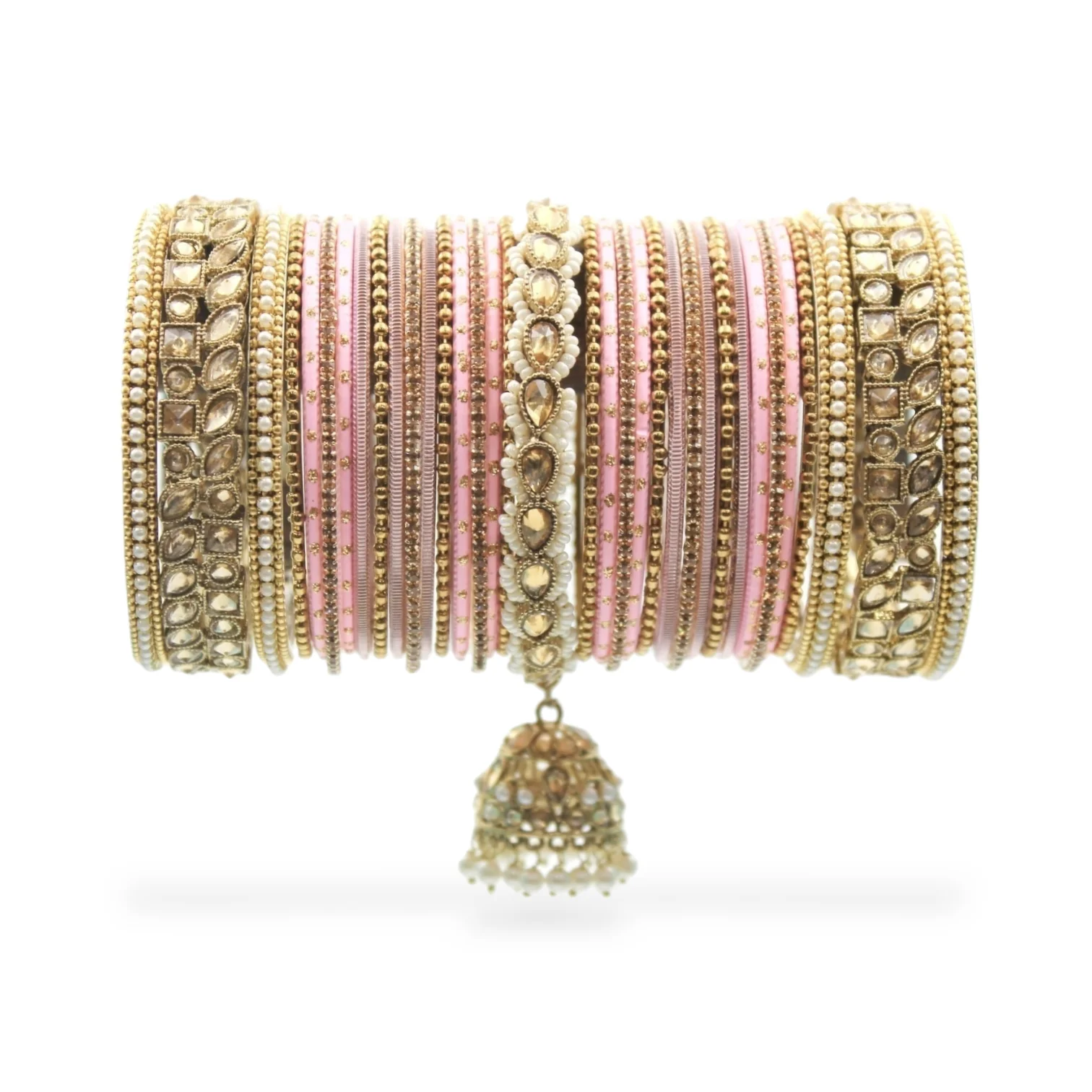 Colourful Jhumki Bangle set with Kundan Border Kada by Leshya - Image 22