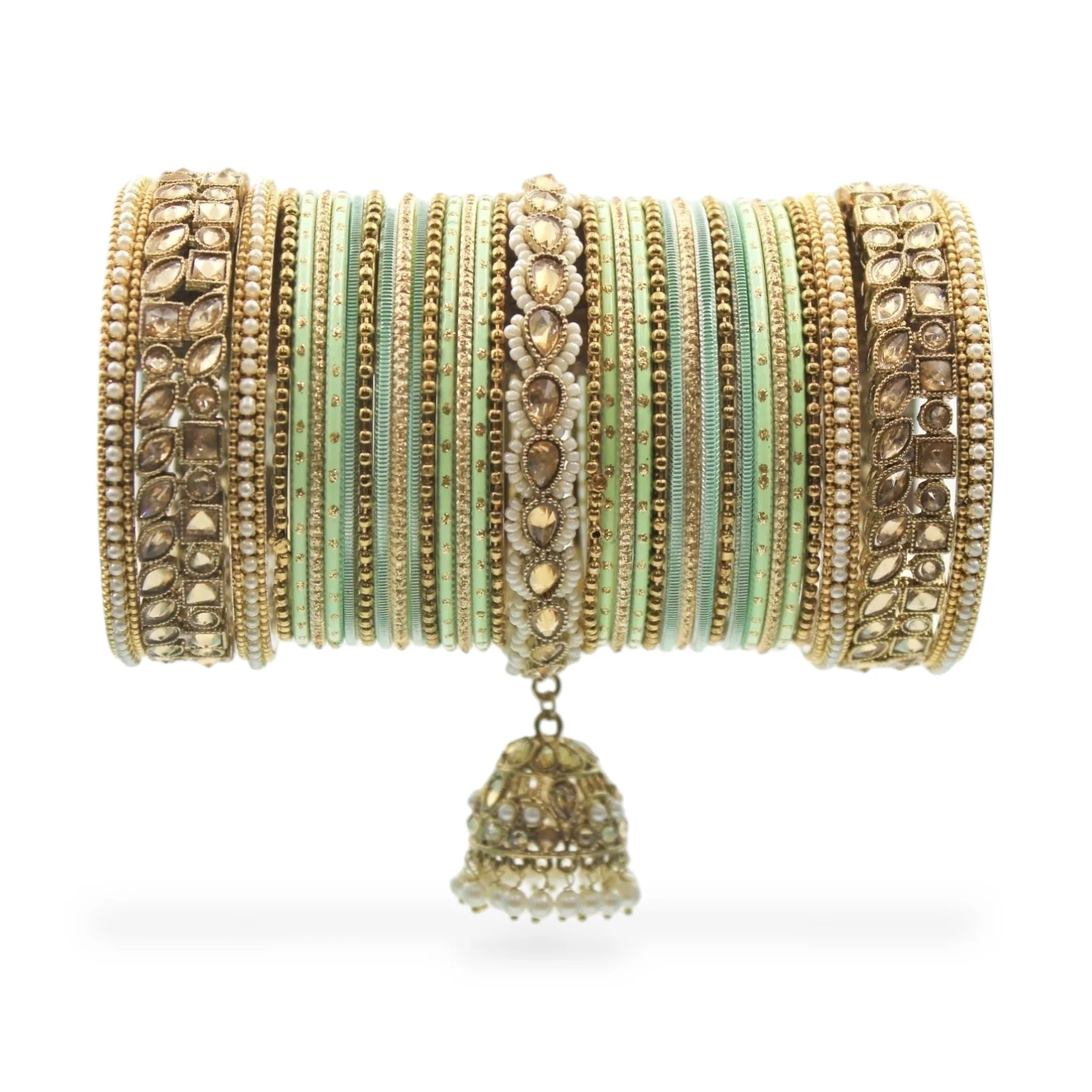Colourful Jhumki Bangle set with Kundan Border Kada by Leshya - Image 24