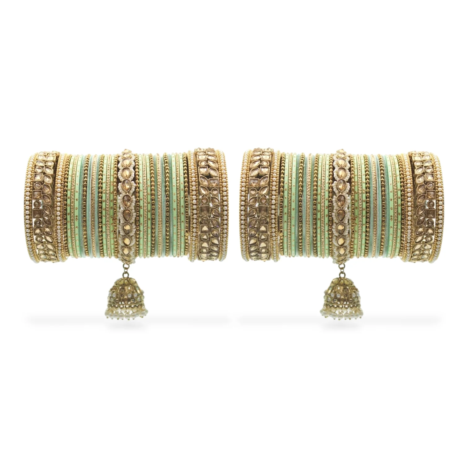 Colourful Jhumki Bangle set with Kundan Border Kada by Leshya - Image 25