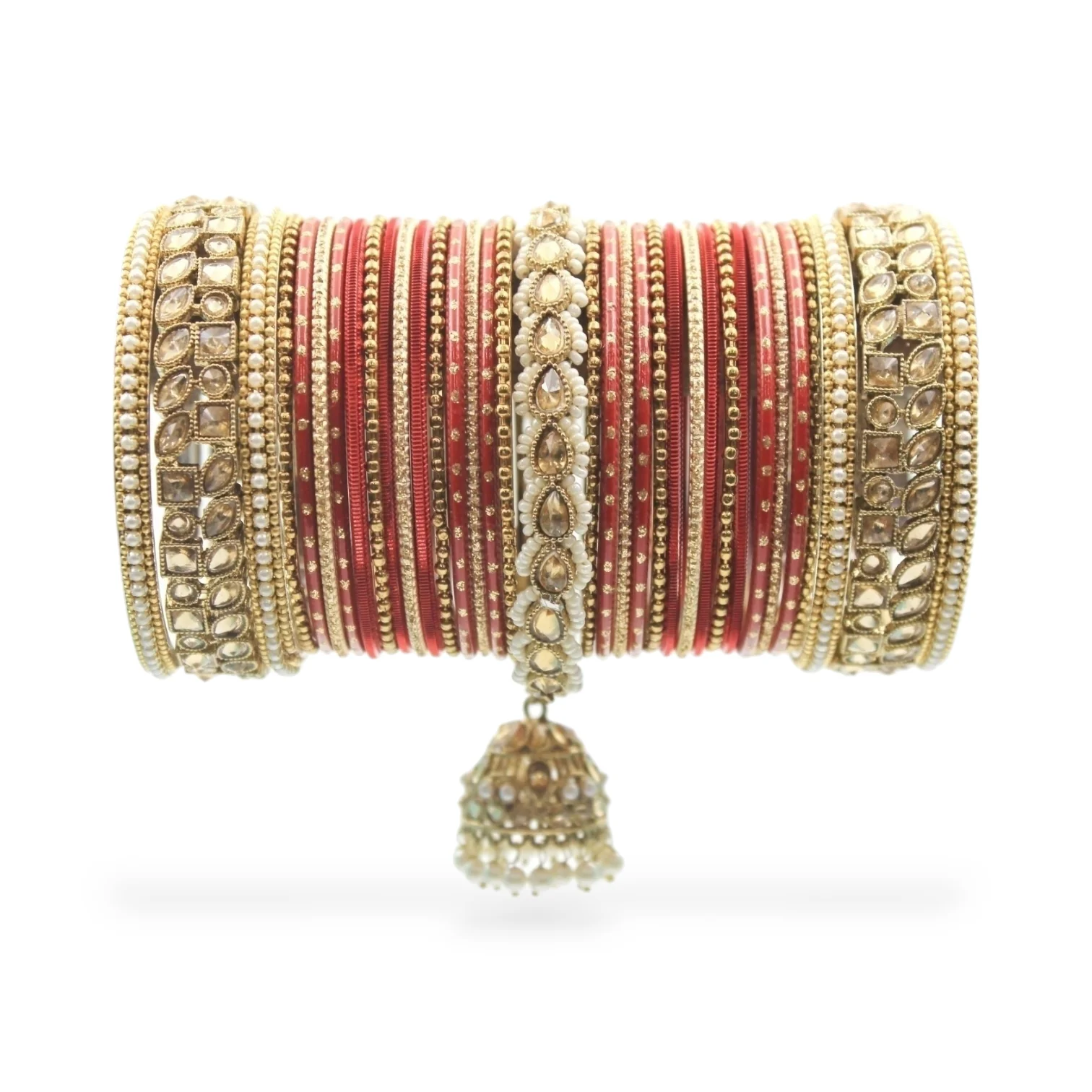 Colourful Jhumki Bangle set with Kundan Border Kada by Leshya - Image 26
