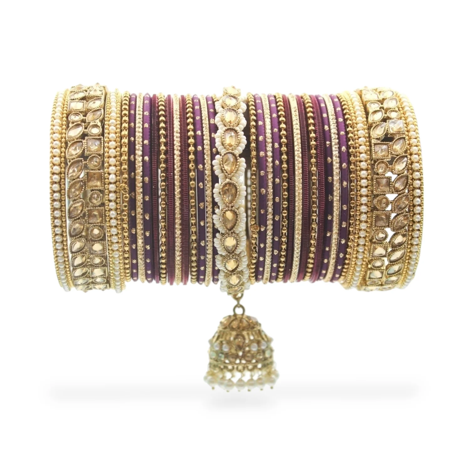 Colourful Jhumki Bangle set with Kundan Border Kada by Leshya - Image 28