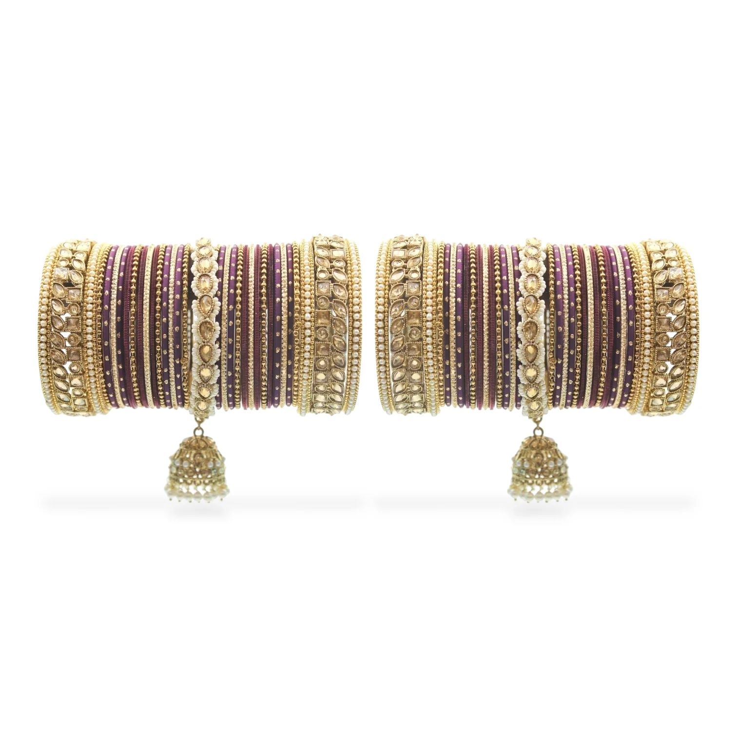 Colourful Jhumki Bangle set with Kundan Border Kada by Leshya - Image 29