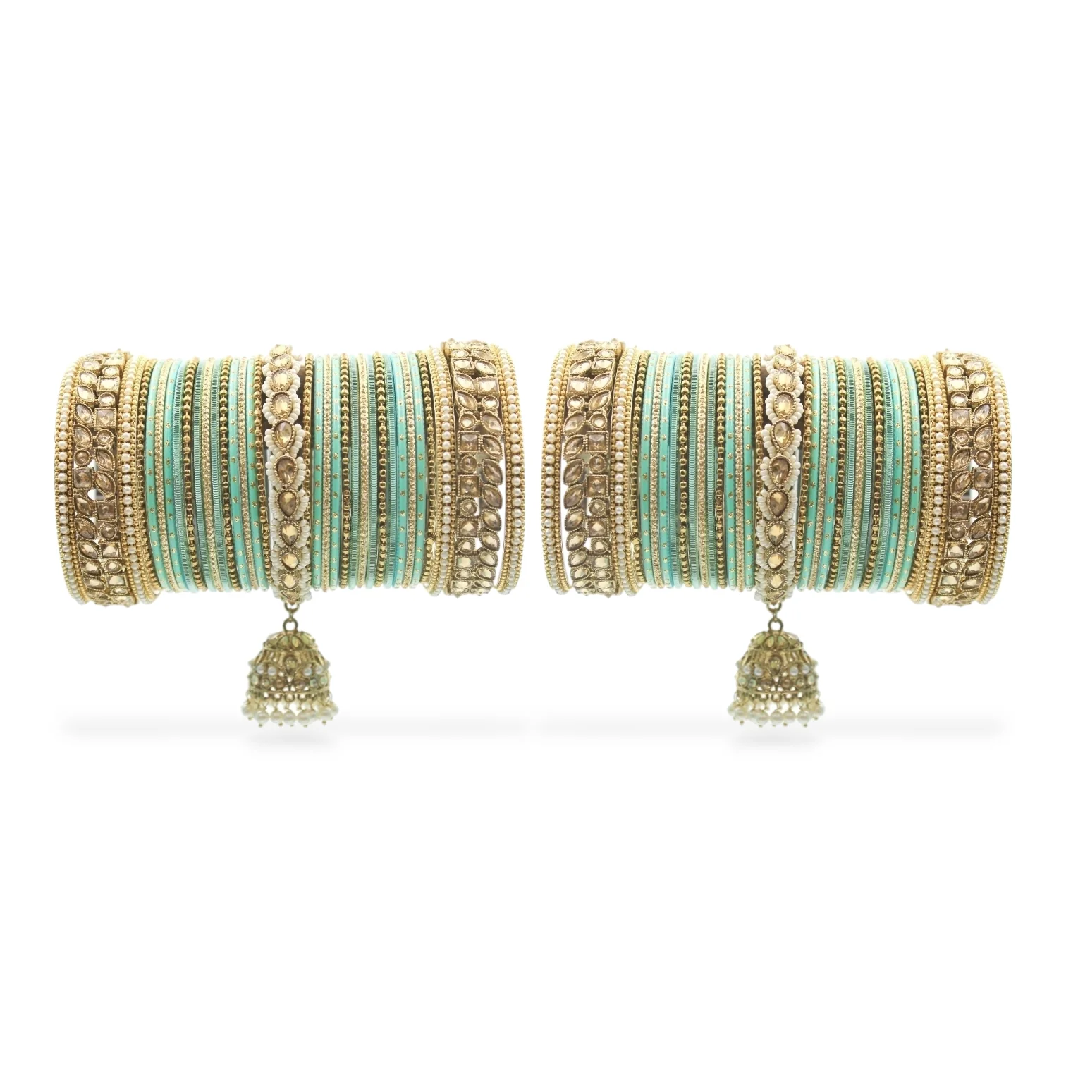 Colourful Jhumki Bangle set with Kundan Border Kada by Leshya - Image 31