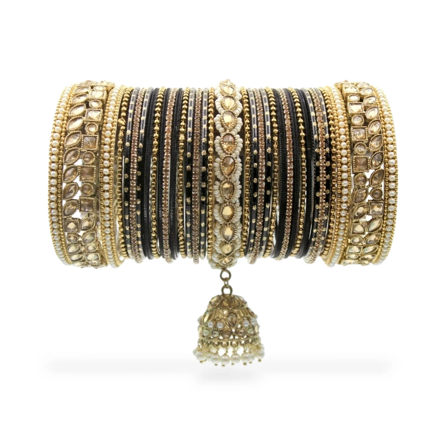 Colourful Jhumki Bangle set with Kundan Border Kada by Leshya - Image 8