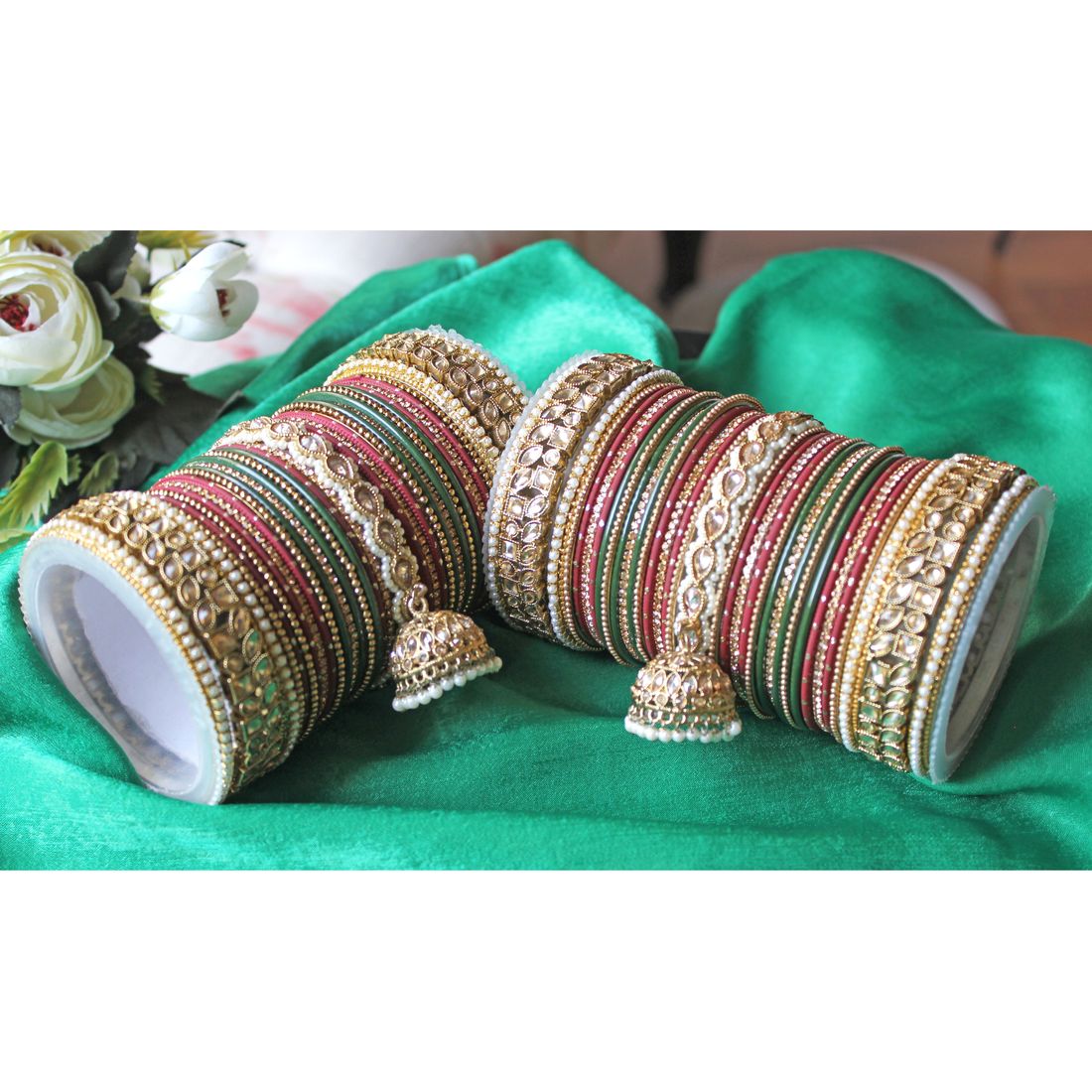 Colourful Jhumki Bangle set with Kundan Border Kada by Leshya Plus size - Image 2