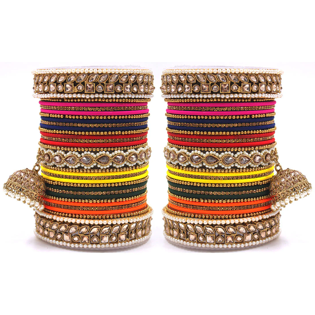 Colourful Jhumki Bangle set with Kundan Border Kada by Leshya Plus size - Image 4