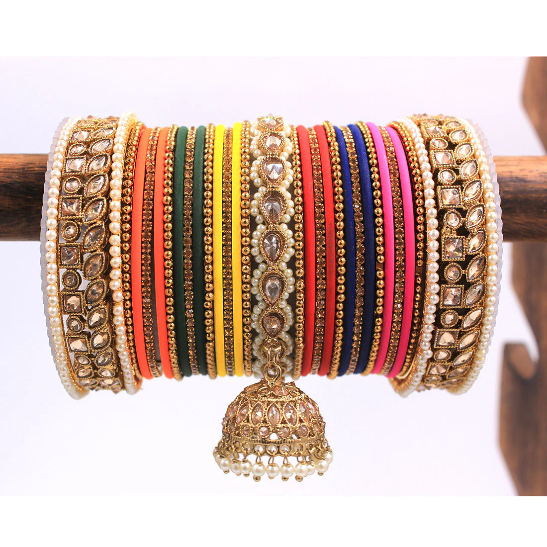 Colourful Jhumki Bangle set with Kundan Border Kada by Leshya Plus size - Image 5