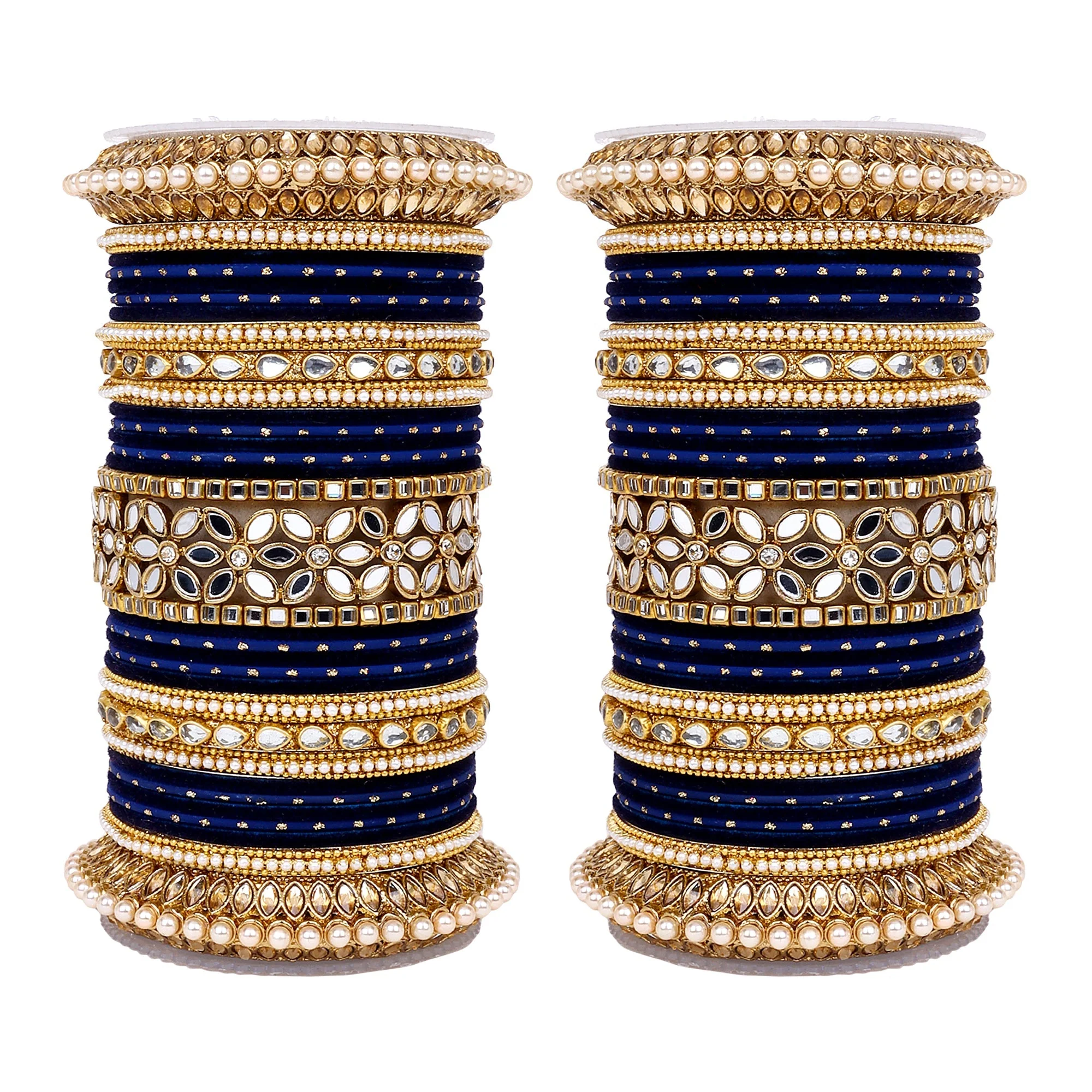 Bridal Bangle Set with Flower Mirror Kada and Pacheli by Leshya - Image 10